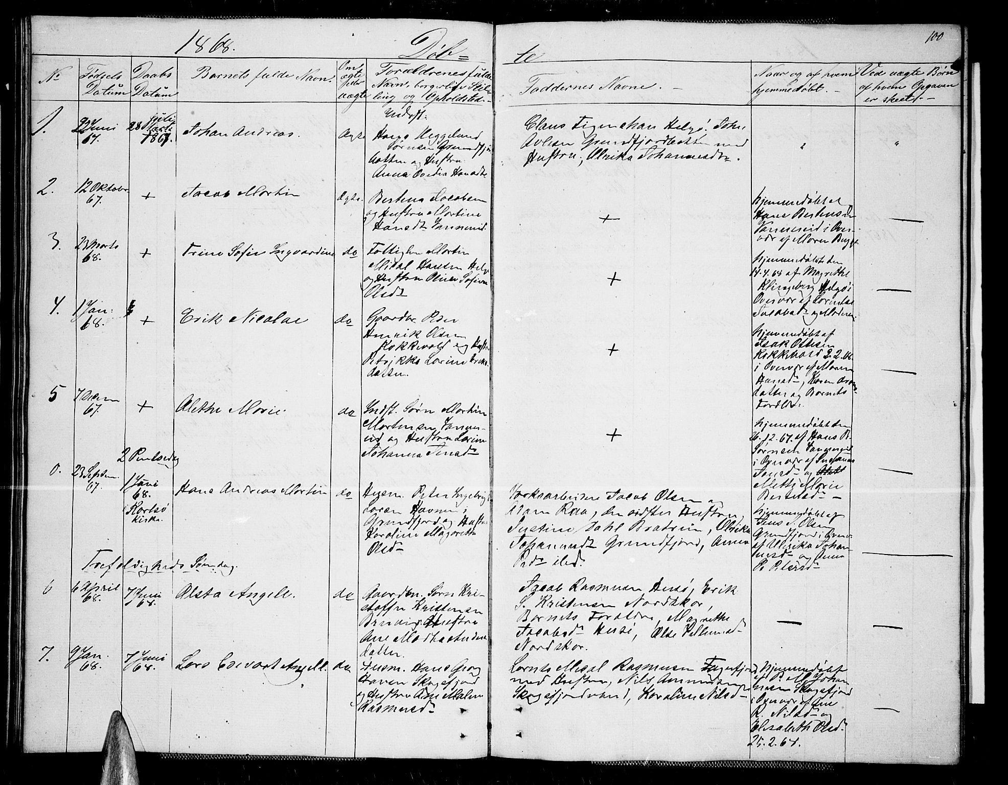 Karlsøy sokneprestembete, AV/SATØ-S-1299/H/Ha/Hab/L0004klokker: Klokkerbok nr. 4, 1845-1870, s. 100