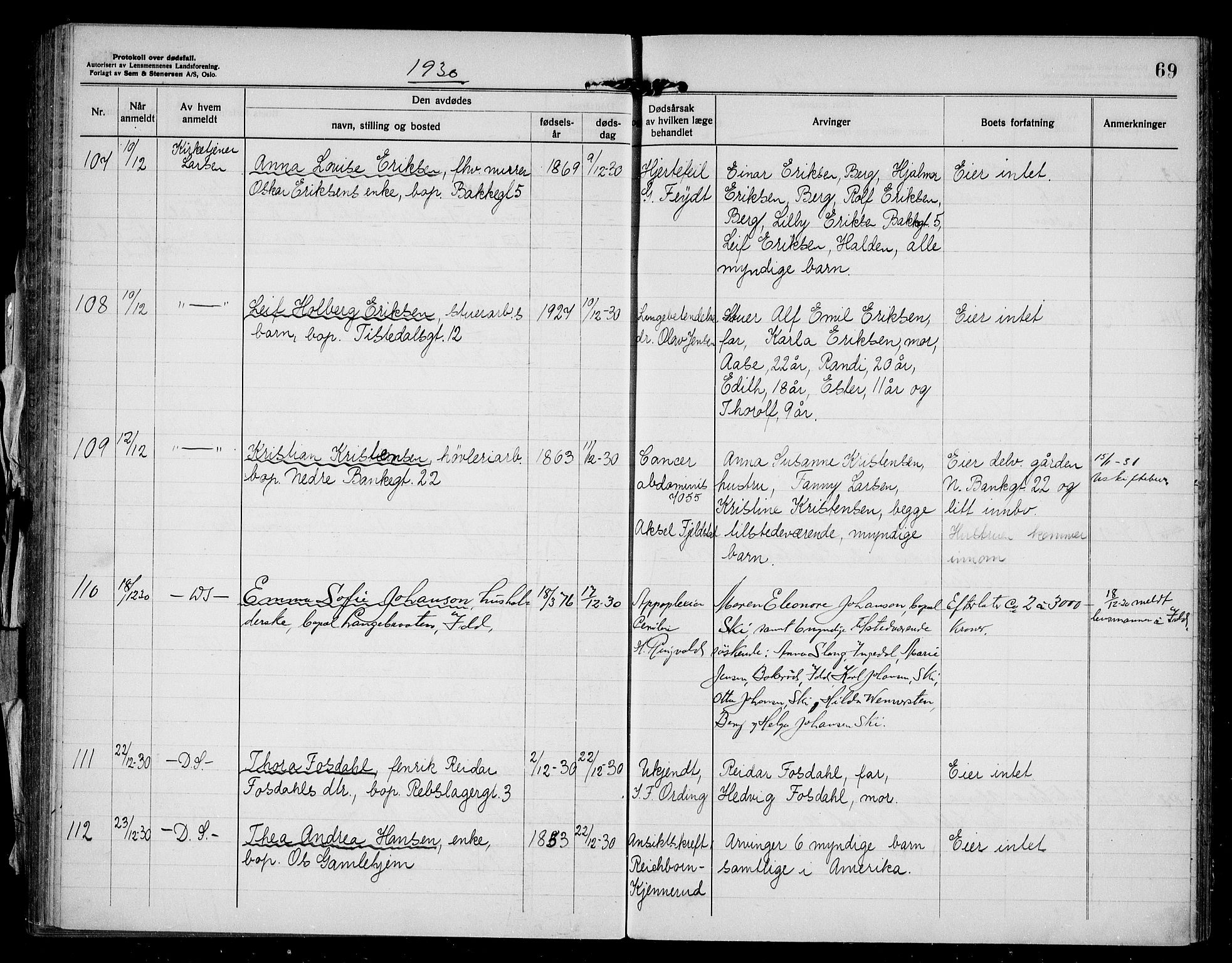 Halden byfogd, SAO/A-10865/H/Hb/Hba/L0006: Dødsanmeldelsesprotokoll, 1927-1932, s. 69
