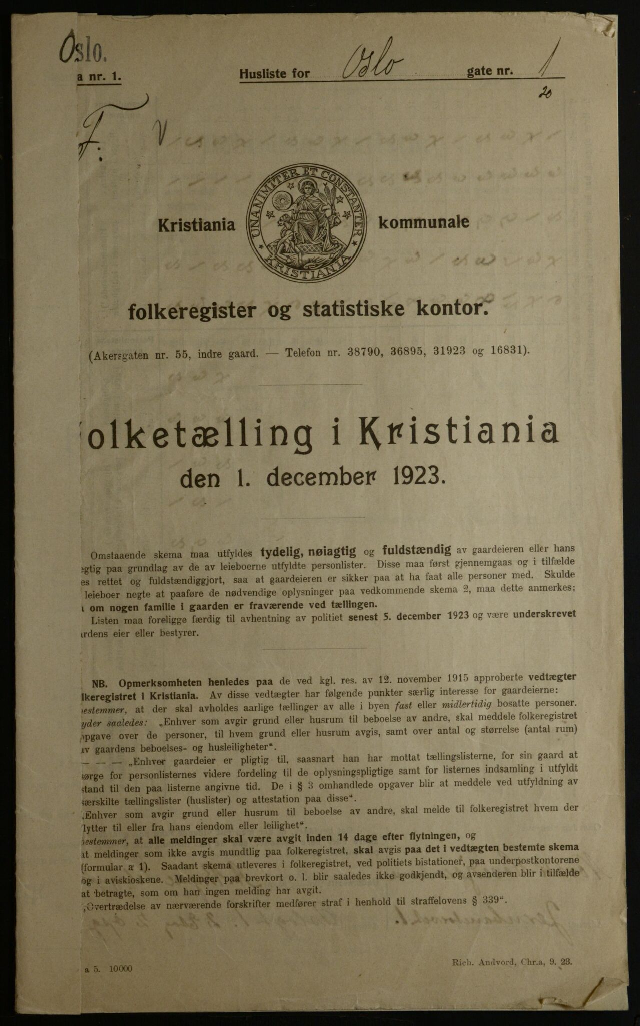 OBA, Kommunal folketelling 1.12.1923 for Kristiania, 1923, s. 84971