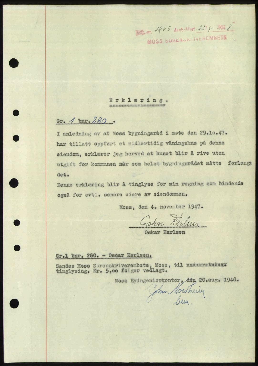 Moss sorenskriveri, SAO/A-10168: Pantebok nr. A20, 1948-1948, Dagboknr: 2205/1948