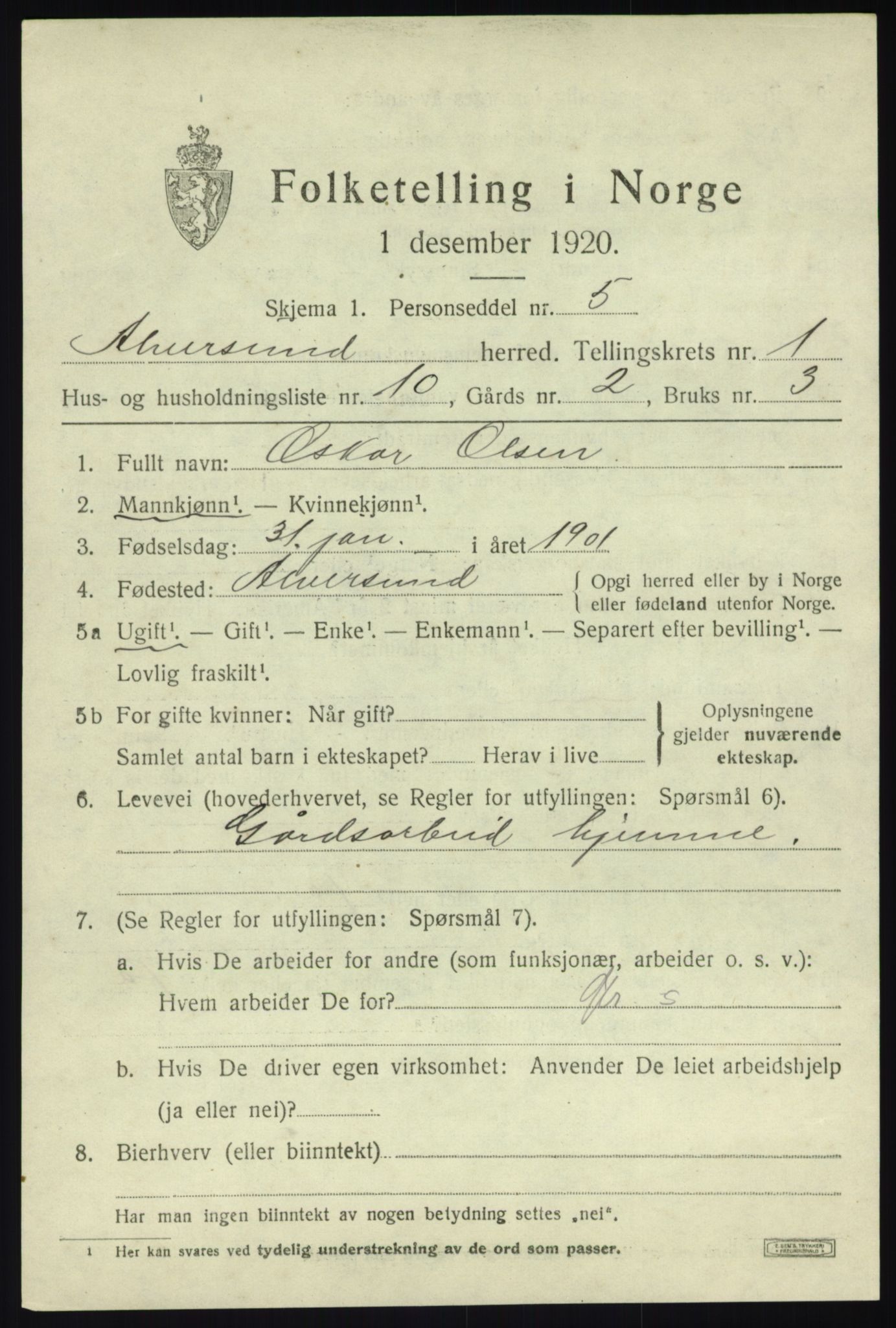 SAB, Folketelling 1920 for 1257 Alversund herred, 1920, s. 1284