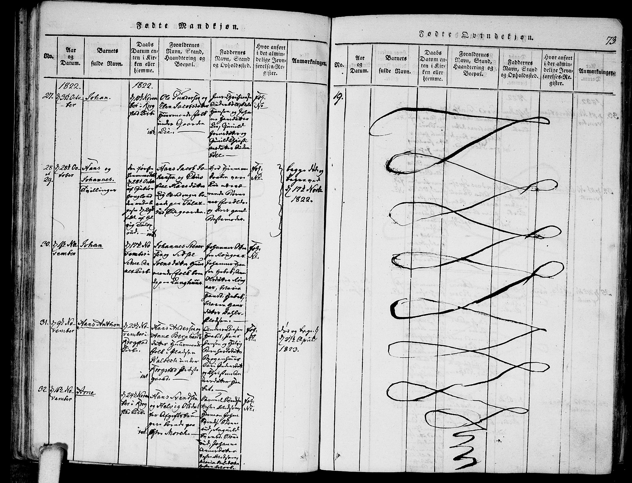 Kråkstad prestekontor Kirkebøker, SAO/A-10125a/F/Fa/L0003: Ministerialbok nr. I 3, 1813-1824, s. 73