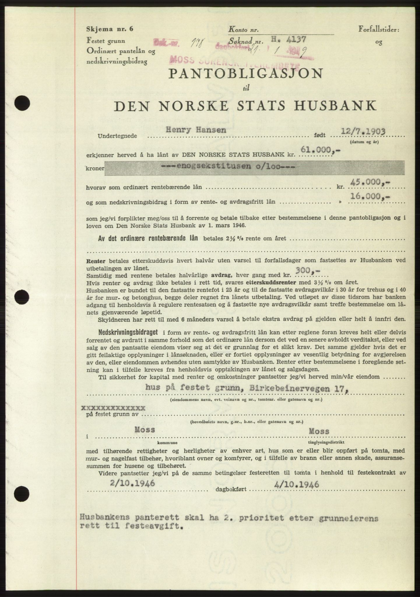 Moss sorenskriveri, SAO/A-10168: Pantebok nr. B21, 1949-1949, Dagboknr: 178/1949