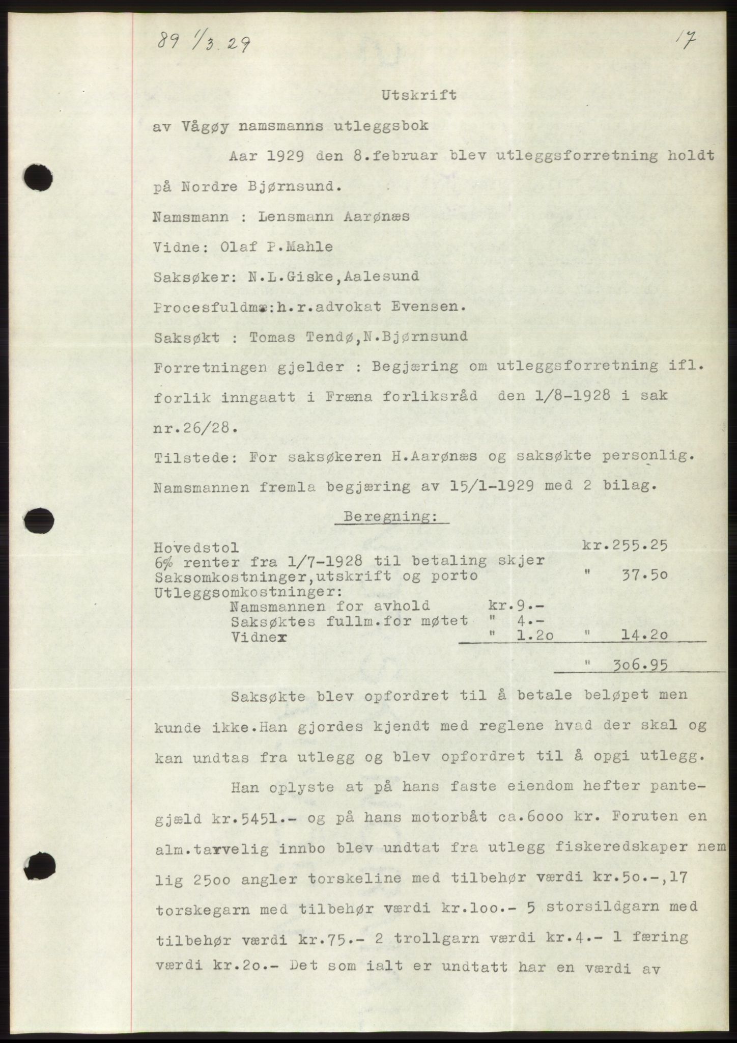 Romsdal sorenskriveri, AV/SAT-A-4149/1/2/2C/L0056: Pantebok nr. 50, 1929-1929, Tingl.dato: 01.03.1929