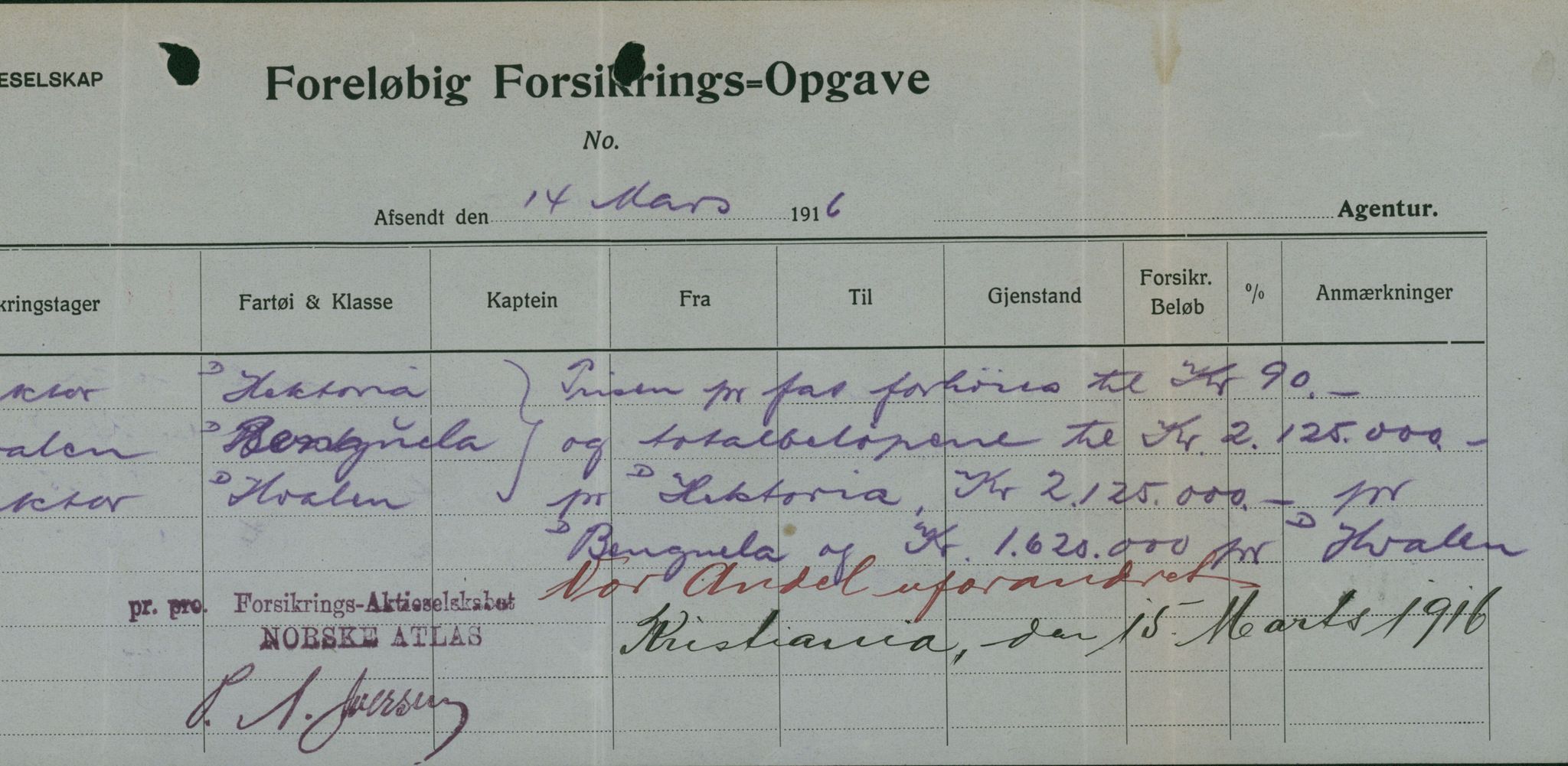 Pa 664 - Tønsberg Sjøforsikringsselskap, VEMU/A-1773/F/L0001: Forsikringspoliser, 1915-1918