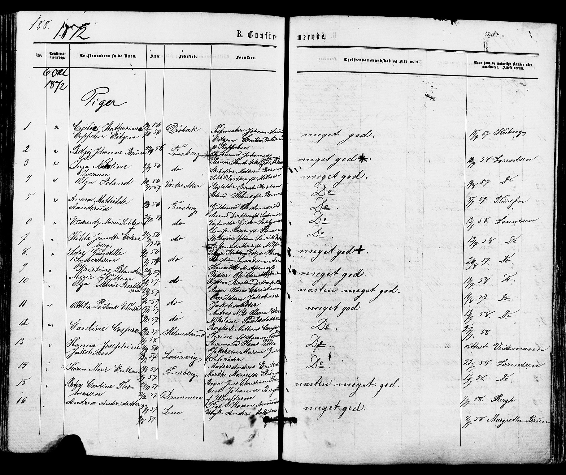 Tønsberg kirkebøker, AV/SAKO-A-330/F/Fa/L0009: Ministerialbok nr. I 9, 1865-1873, s. 188