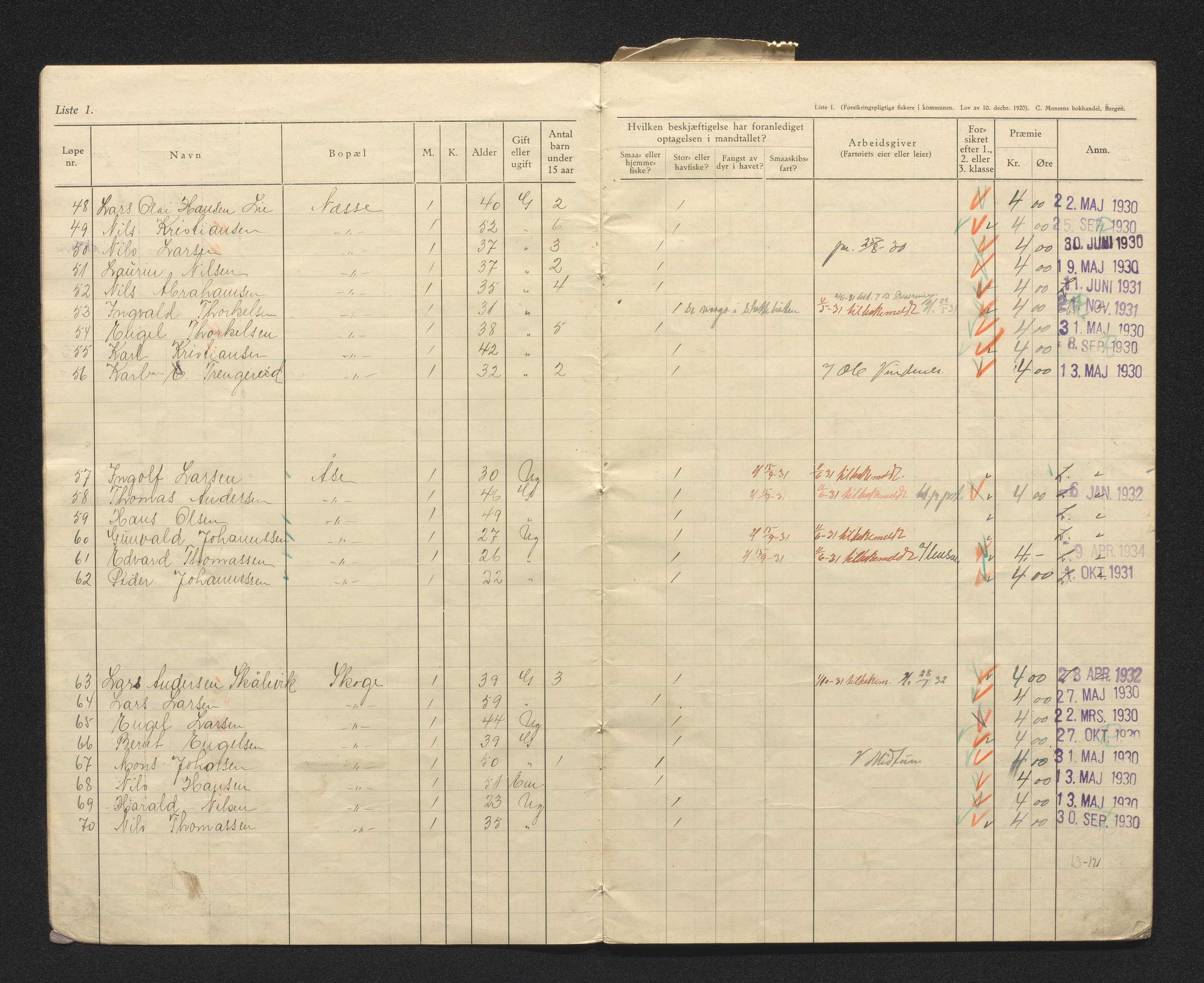 Fjell kommune. Fiskarmanntalsnemnda, IKAH/1246-352/F/Fa/L0001/0009: Fiskarmanntal / Fiskarmanntal, 1930