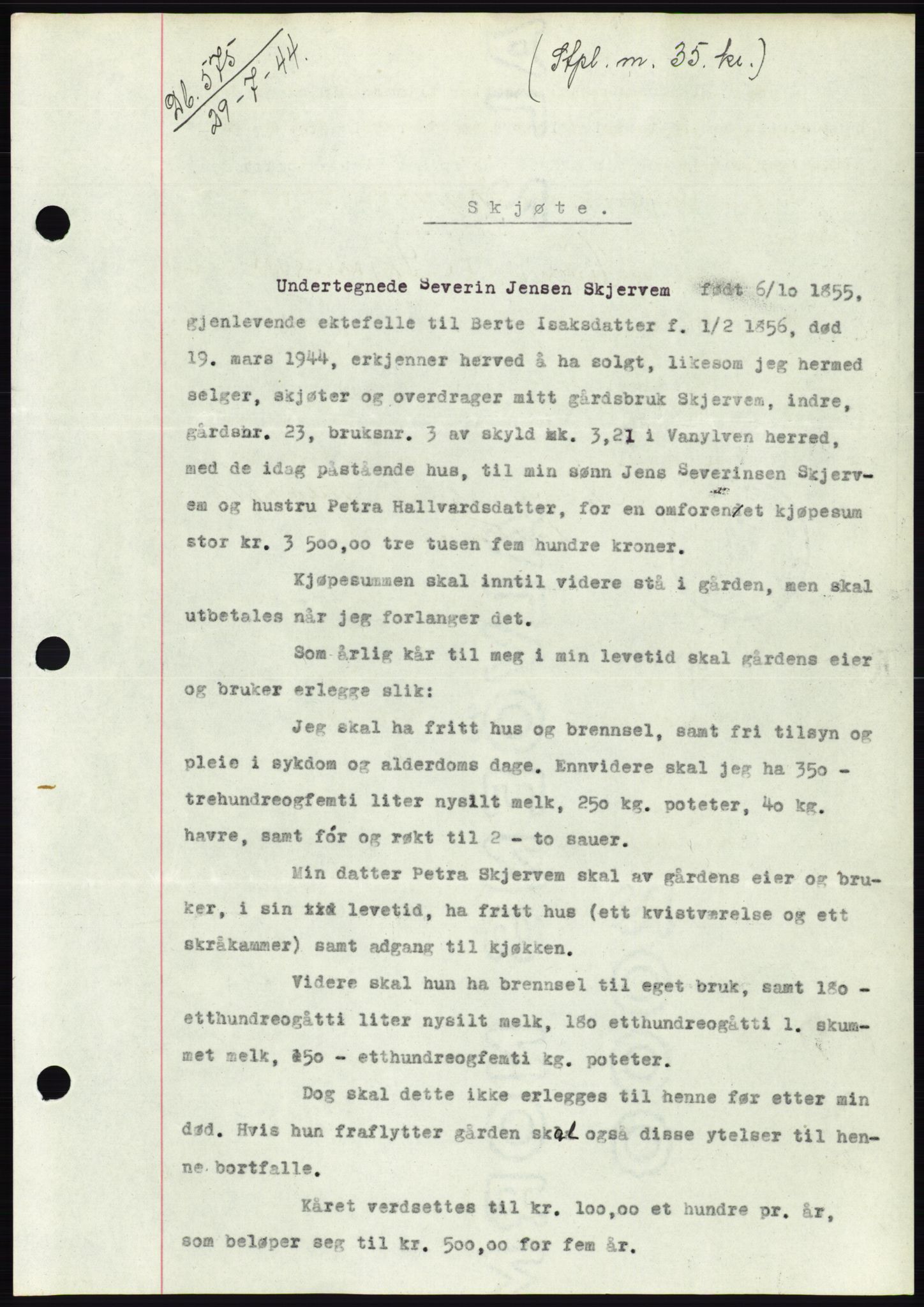 Søre Sunnmøre sorenskriveri, SAT/A-4122/1/2/2C/L0076: Pantebok nr. 2A, 1943-1944, Dagboknr: 575/1944