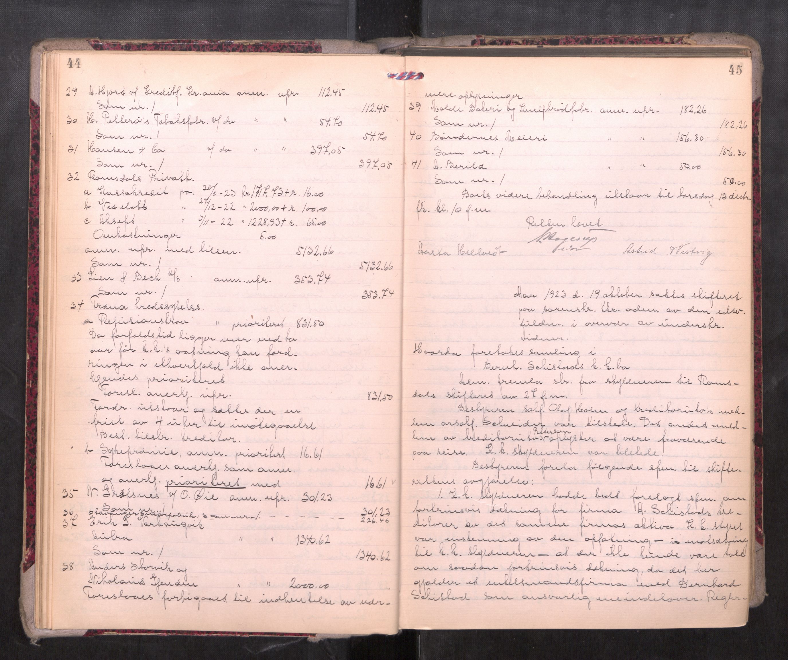 Romsdal sorenskriveri, AV/SAT-A-4149/1/3/3B/L0010: Skiftebehandlingsprotokoll, 1923-1925, s. 44-45