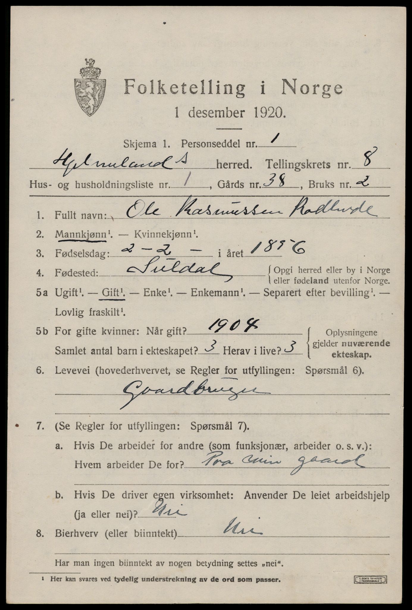 SAST, Folketelling 1920 for 1133 Hjelmeland herred, 1920, s. 2449