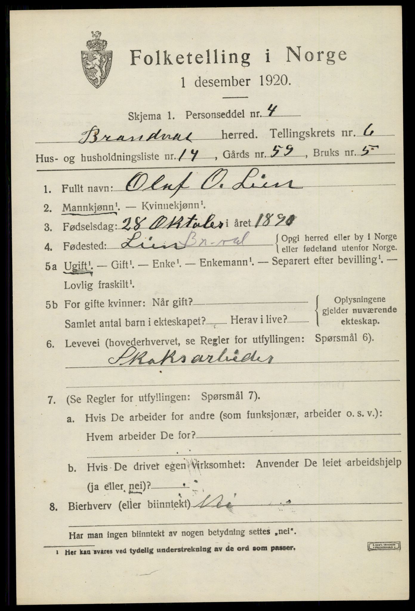 SAH, Folketelling 1920 for 0422 Brandval herred, 1920, s. 5416