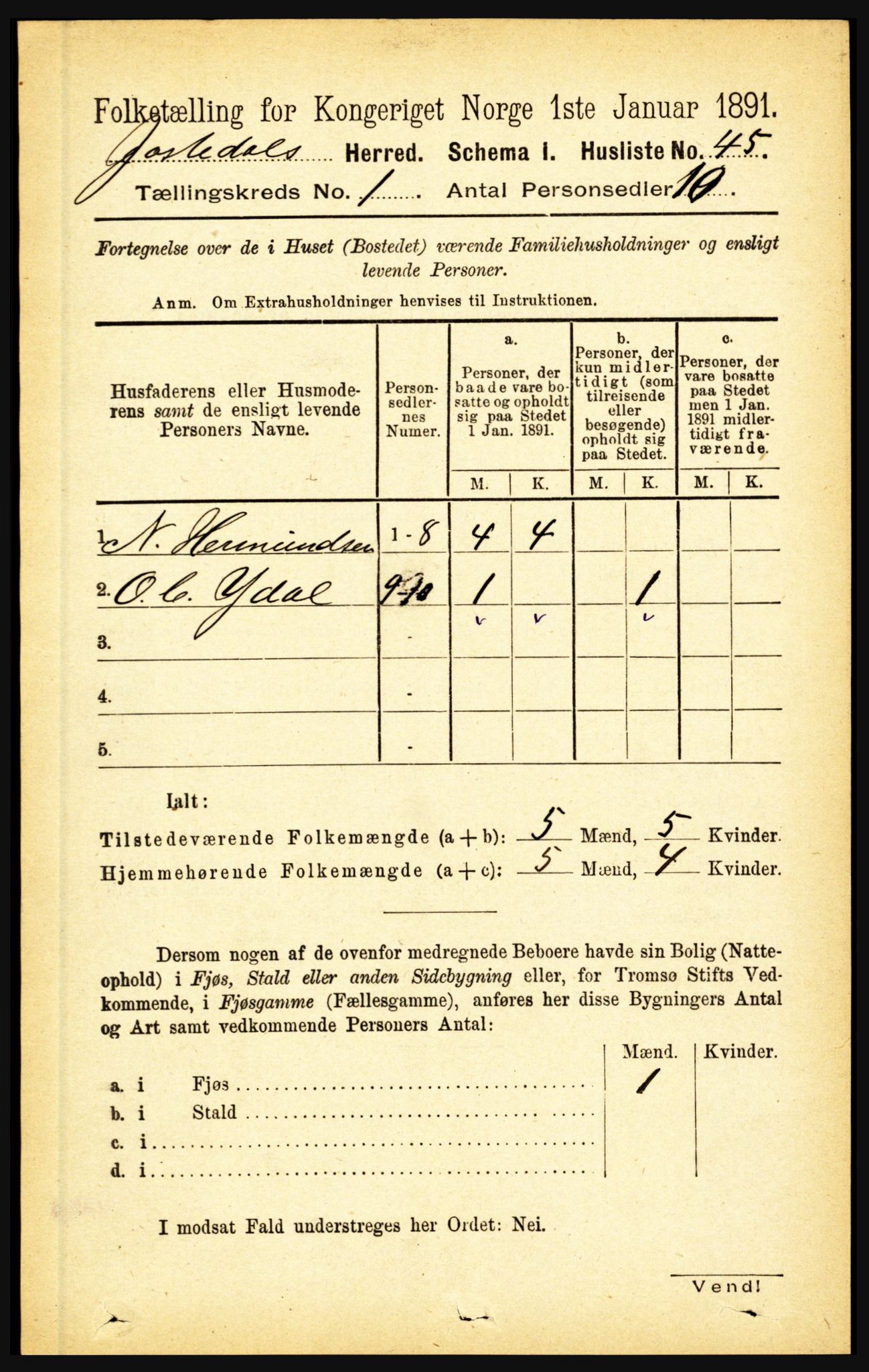RA, Folketelling 1891 for 1427 Jostedal herred, 1891, s. 58