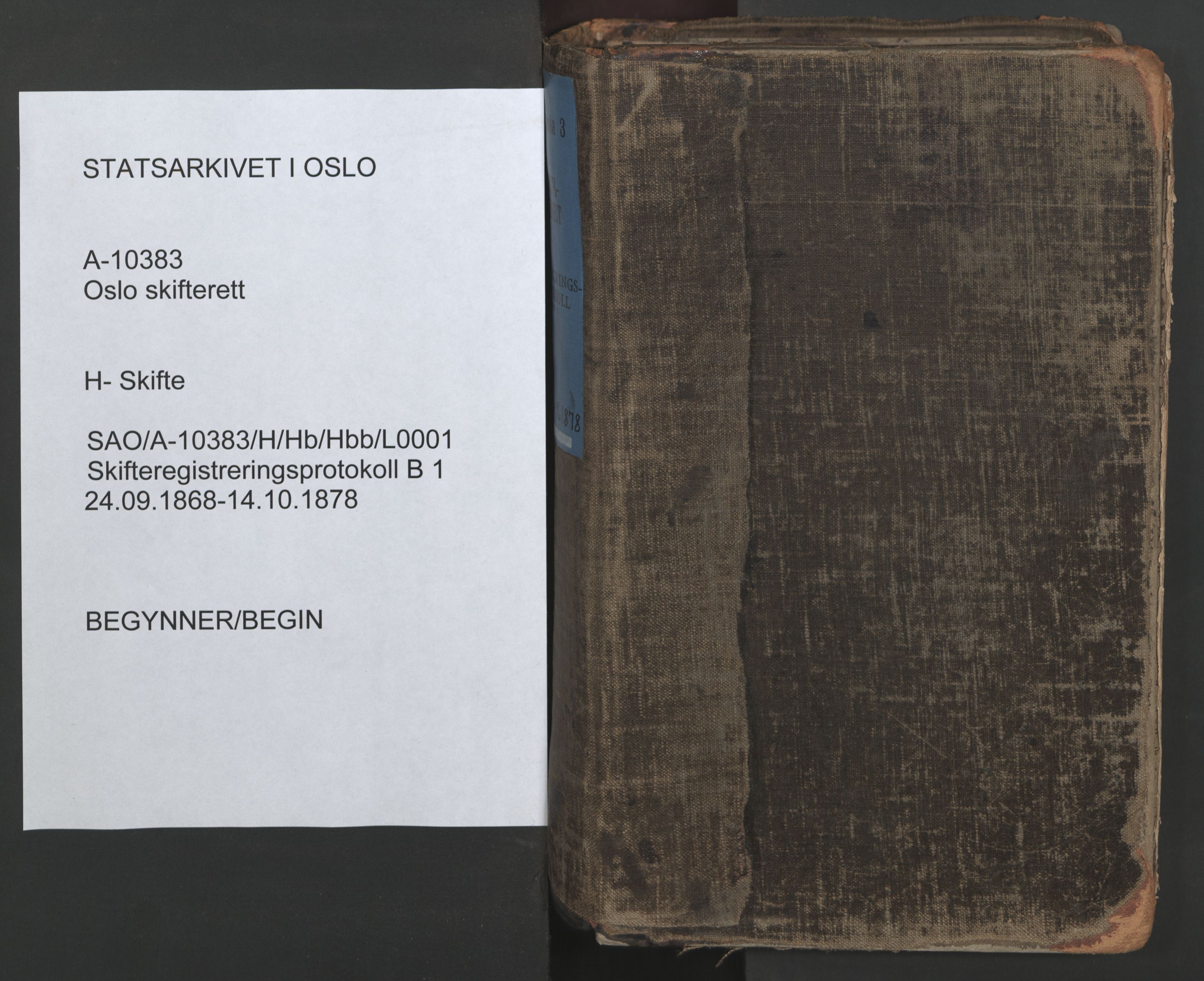 Oslo skifterett, SAO/A-10383/H/Hb/Hbb/L0001: Skifteregistreringsprotokoll, 1868-1878