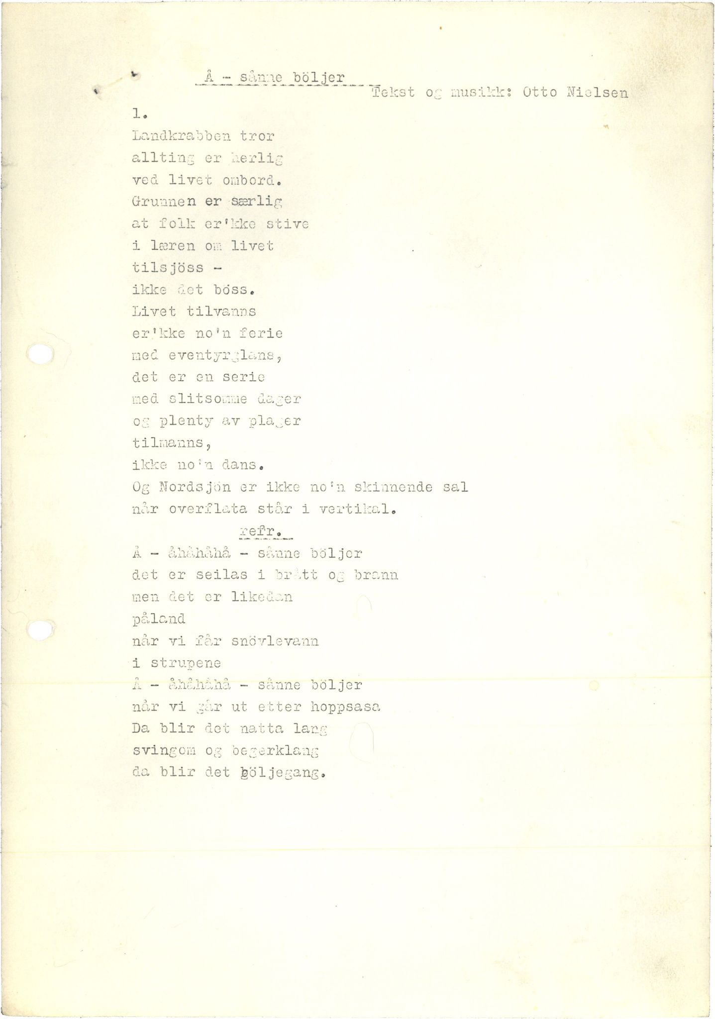 Otto Nielsen, TRKO/PA-1176/F/L0002/0172: Egne viser K-Å / Å - sånne böljer, 1962