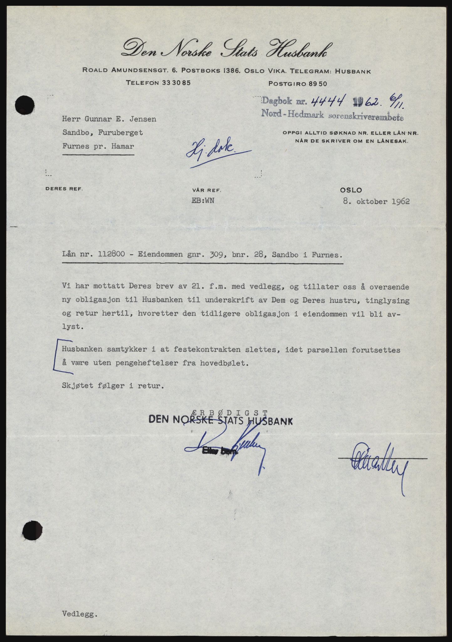 Nord-Hedmark sorenskriveri, SAH/TING-012/H/Hc/L0017: Pantebok nr. 17, 1962-1963, Dagboknr: 4444/1962