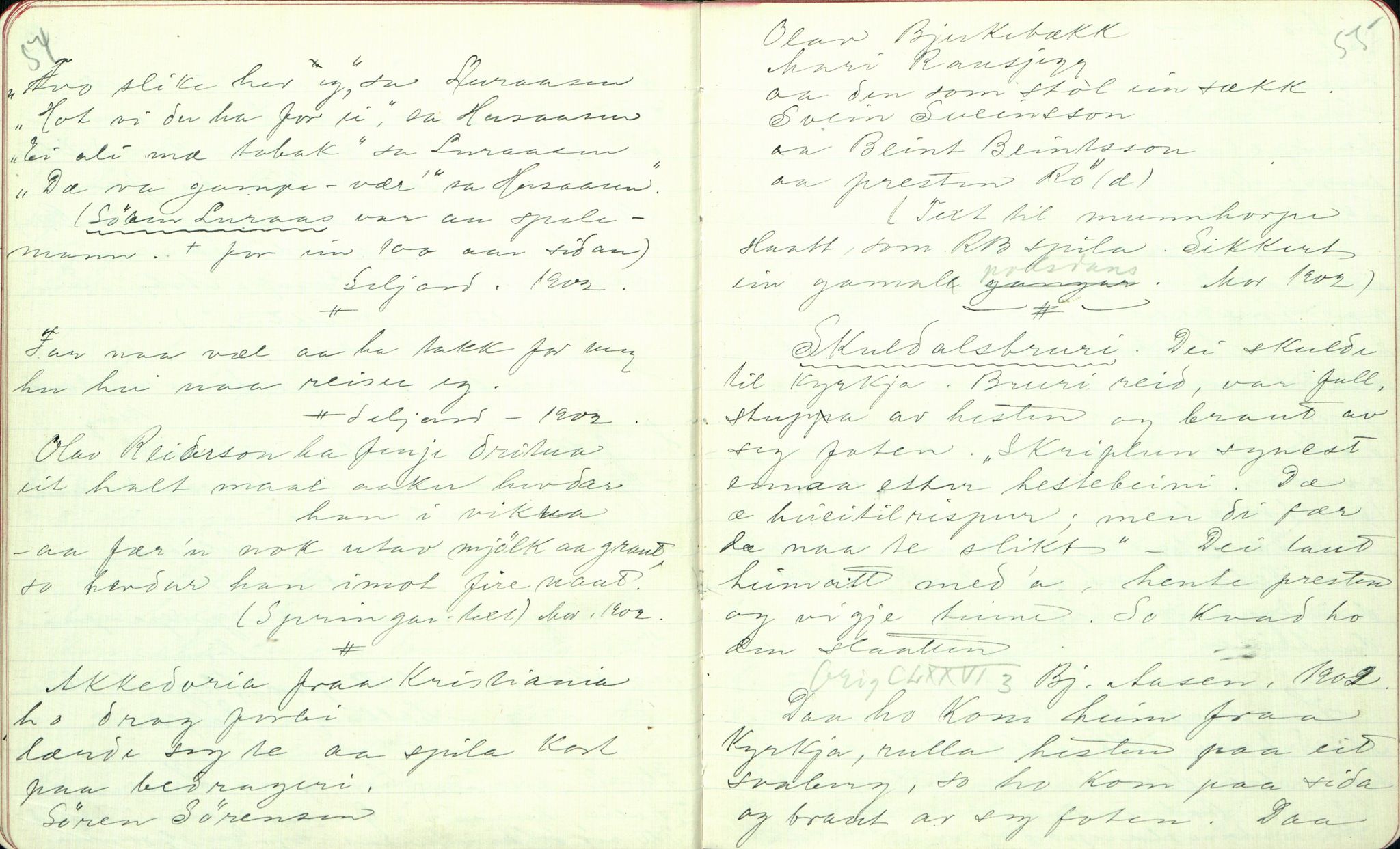 Rikard Berge, TEMU/TGM-A-1003/F/L0001/0018: 001-030 Innholdslister / 14. Folkemusik, 1902, s. 54-55
