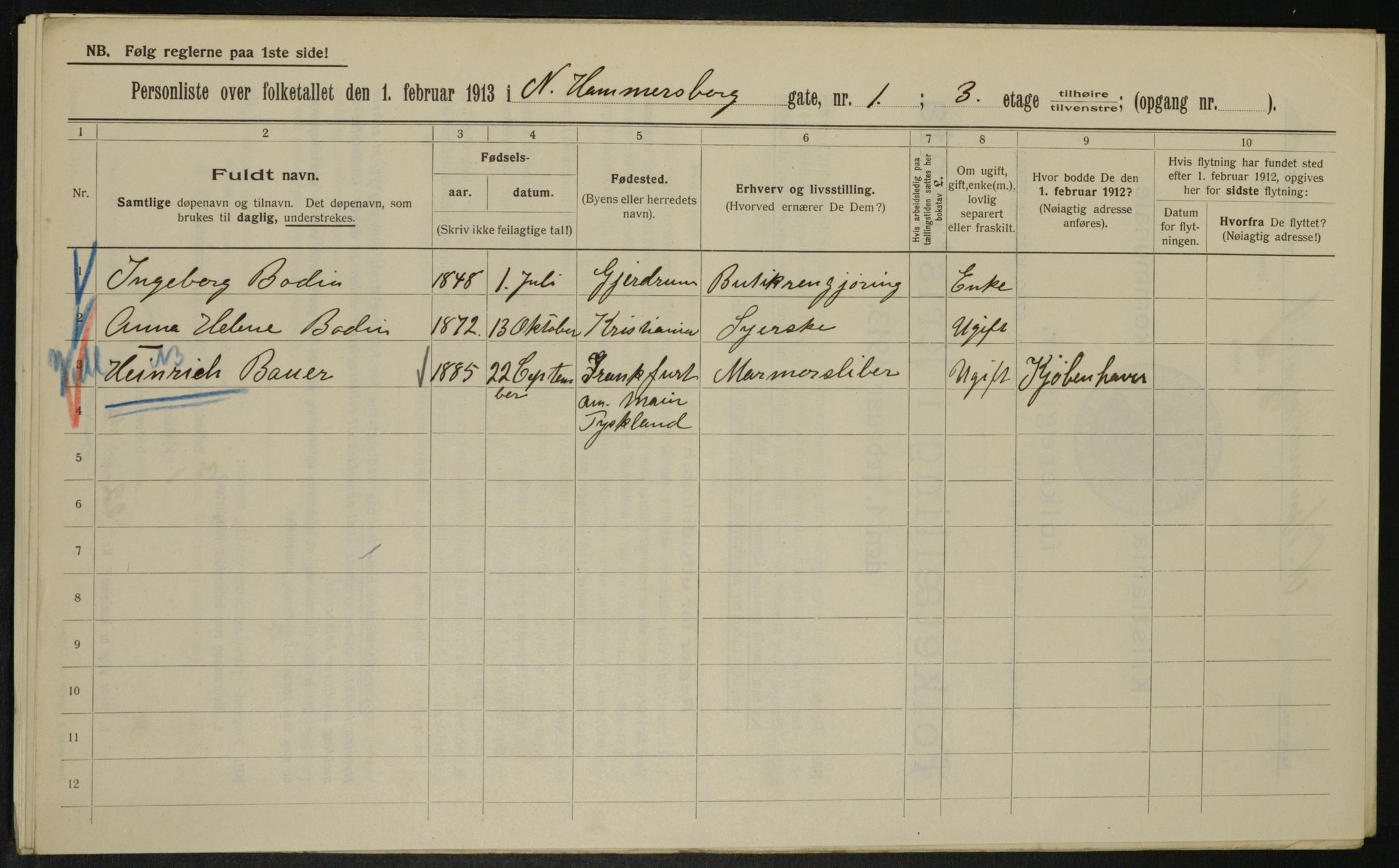 OBA, Kommunal folketelling 1.2.1913 for Kristiania, 1913, s. 69140