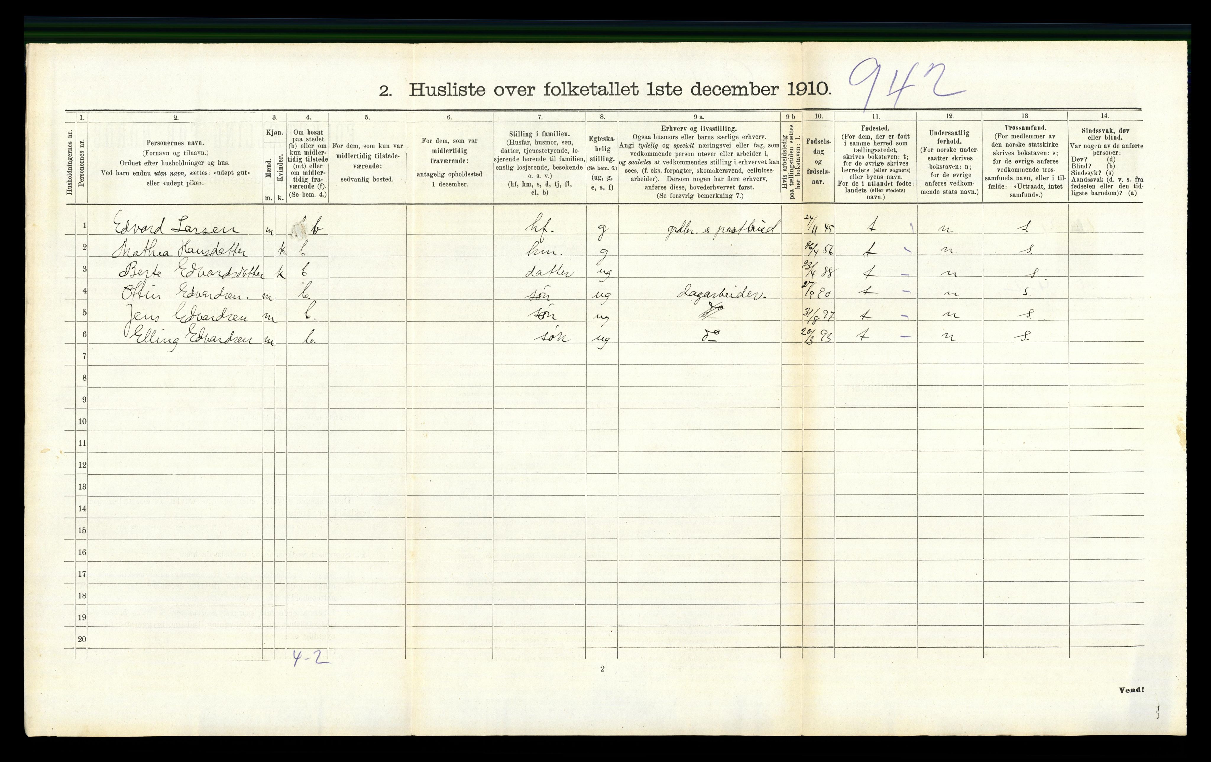 RA, Folketelling 1910 for 0538 Nordre Land herred, 1910, s. 412