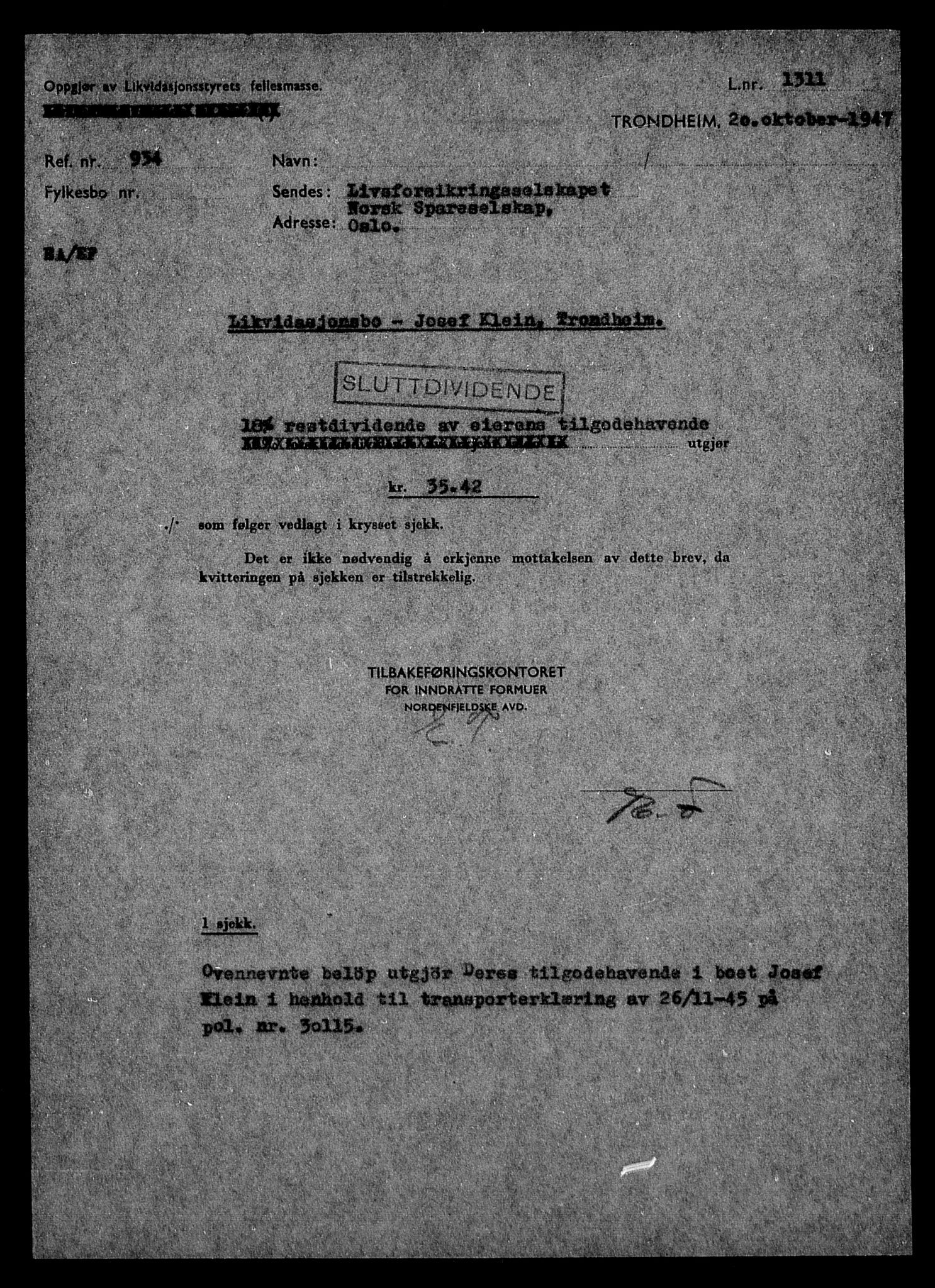 Justisdepartementet, Tilbakeføringskontoret for inndratte formuer, AV/RA-S-1564/H/Hc/Hca/L0902: --, 1945-1947, s. 27