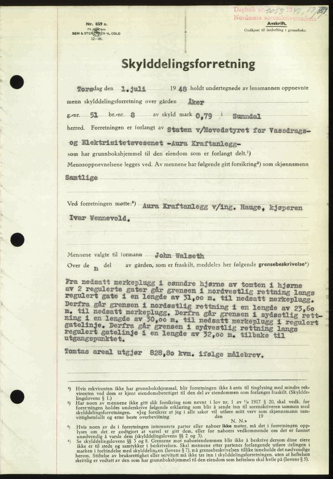 Nordmøre sorenskriveri, SAT/A-4132/1/2/2Ca: Pantebok nr. A108, 1948-1948, Dagboknr: 2053/1948