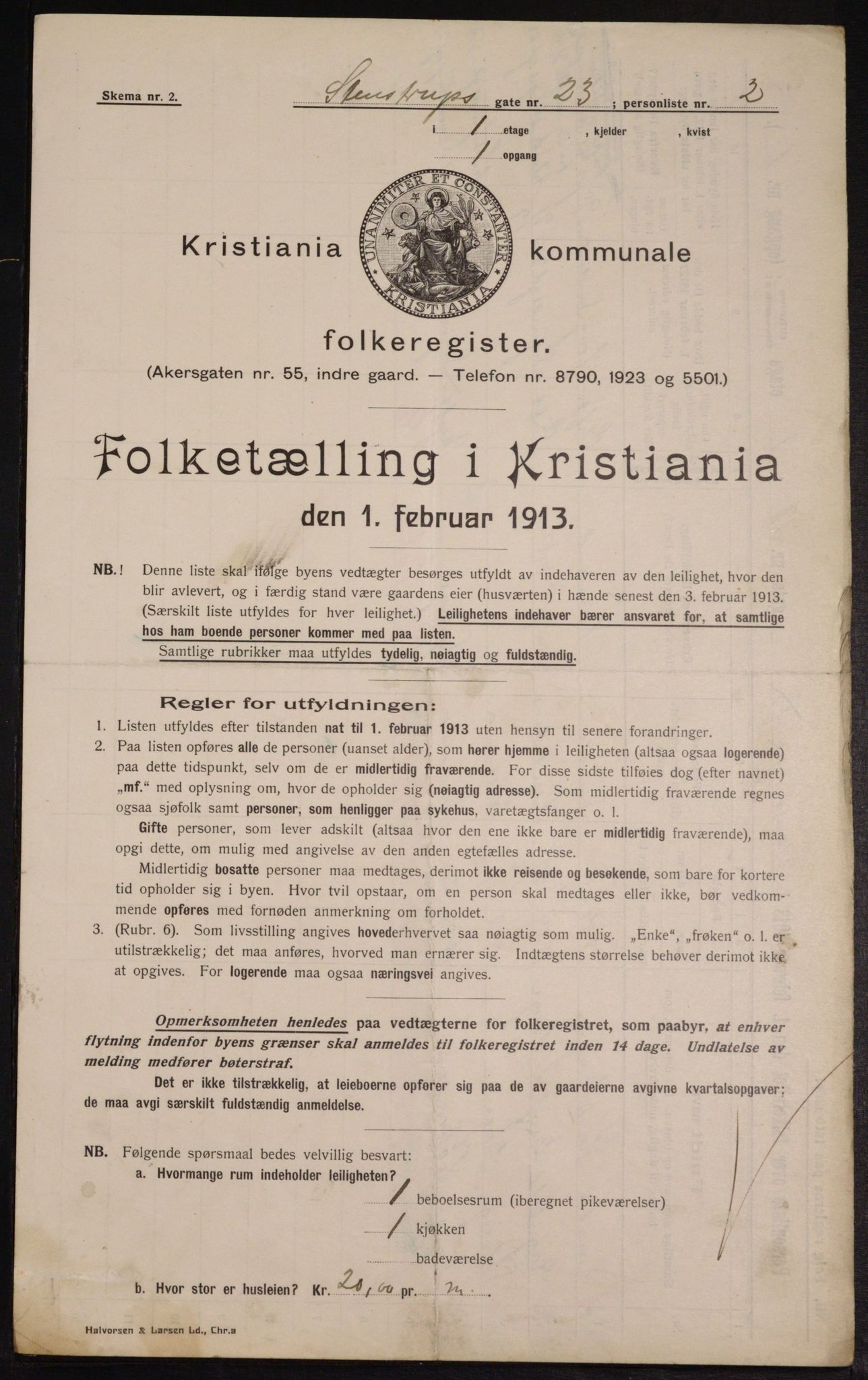 OBA, Kommunal folketelling 1.2.1913 for Kristiania, 1913, s. 101499