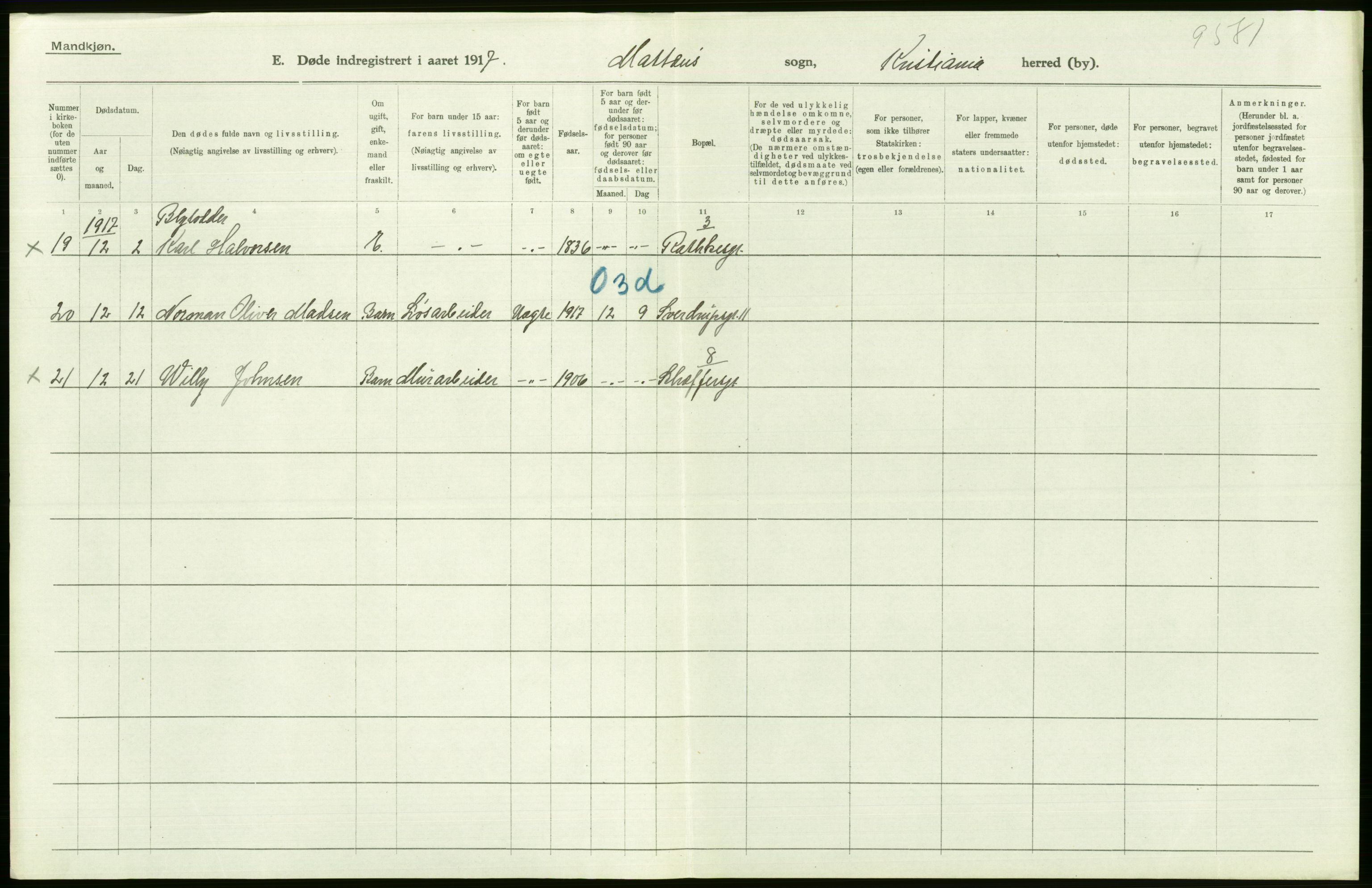 Statistisk sentralbyrå, Sosiodemografiske emner, Befolkning, AV/RA-S-2228/D/Df/Dfb/Dfbg/L0010: Kristiania: Døde, 1917, s. 358