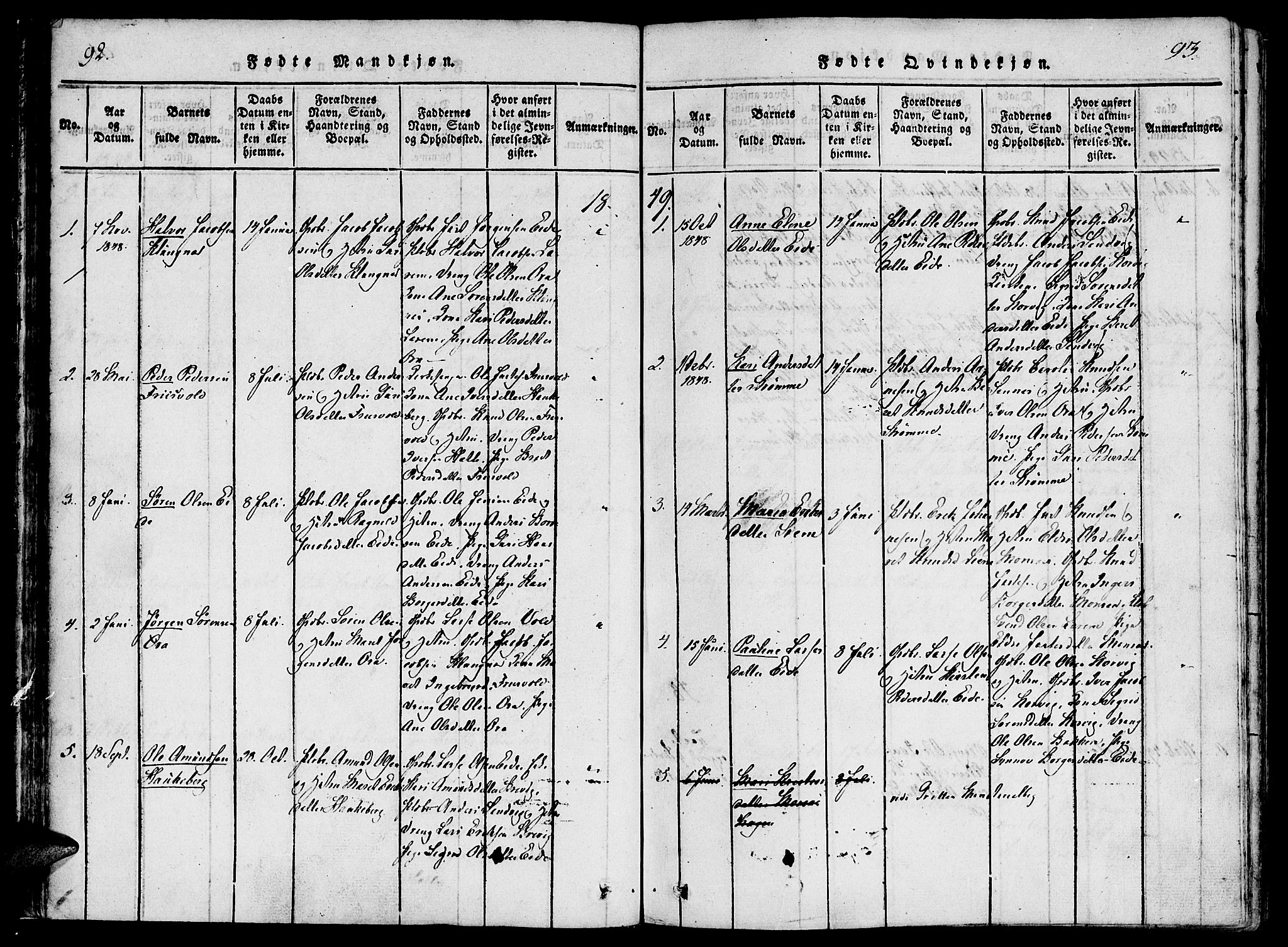Ministerialprotokoller, klokkerbøker og fødselsregistre - Møre og Romsdal, AV/SAT-A-1454/542/L0551: Ministerialbok nr. 542A01, 1818-1853, s. 92-93