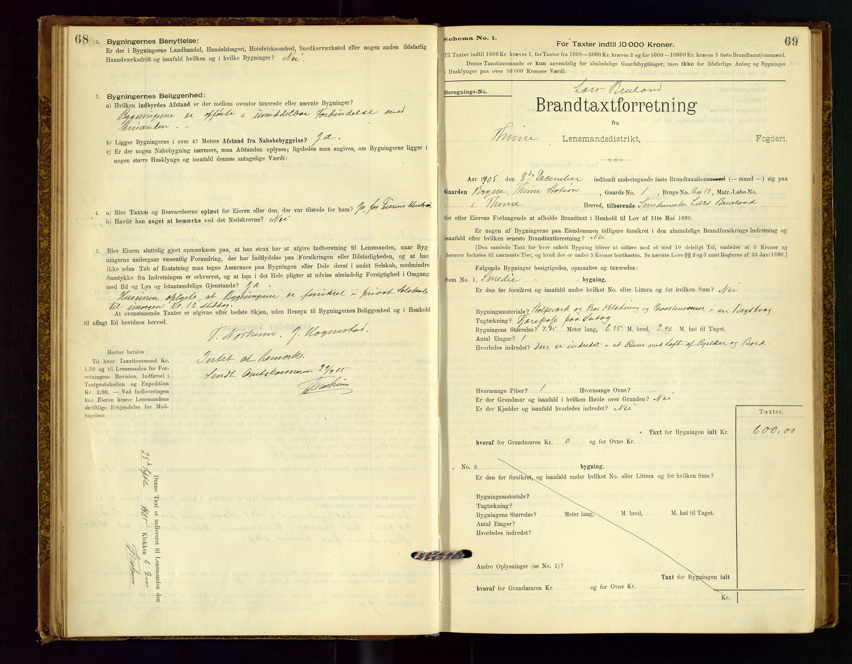 Time lensmannskontor, SAST/A-100420/Gob/L0001: Branntakstprotokoll, 1896-1914, s. 68-69