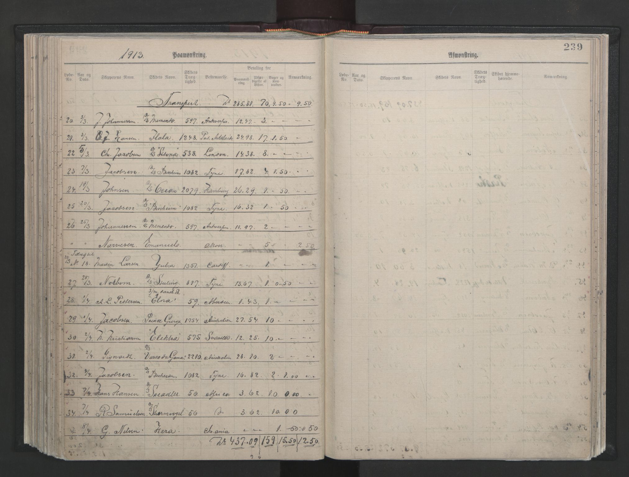 Larvik innrulleringskontor, AV/SAKO-A-787/H/Ha/L0001: Mønstringsjournal, 1886-1942, s. 239