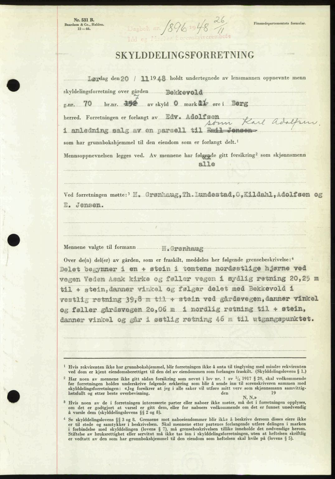 Idd og Marker sorenskriveri, SAO/A-10283/G/Gb/Gbb/L0011: Pantebok nr. A11, 1948-1949, Dagboknr: 1896/1948