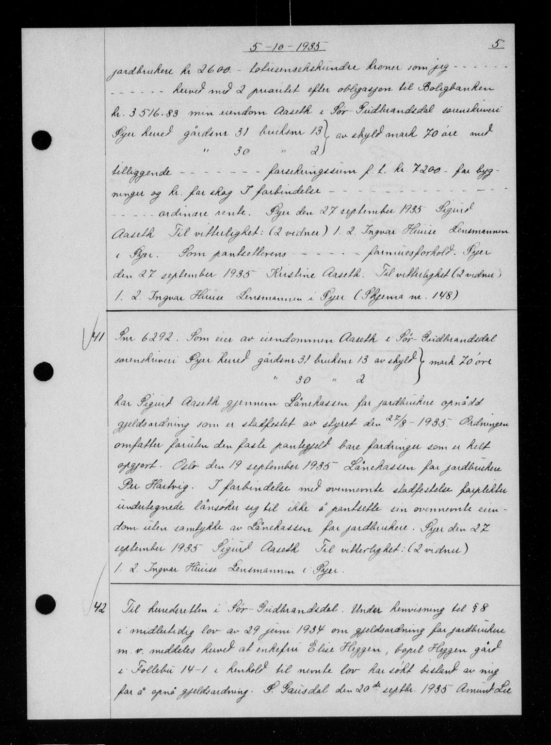 Sør-Gudbrandsdal tingrett, AV/SAH-TING-004/H/Hb/Hbb/L0027: Pantebok nr. II 27, 1935-1935, s. 5