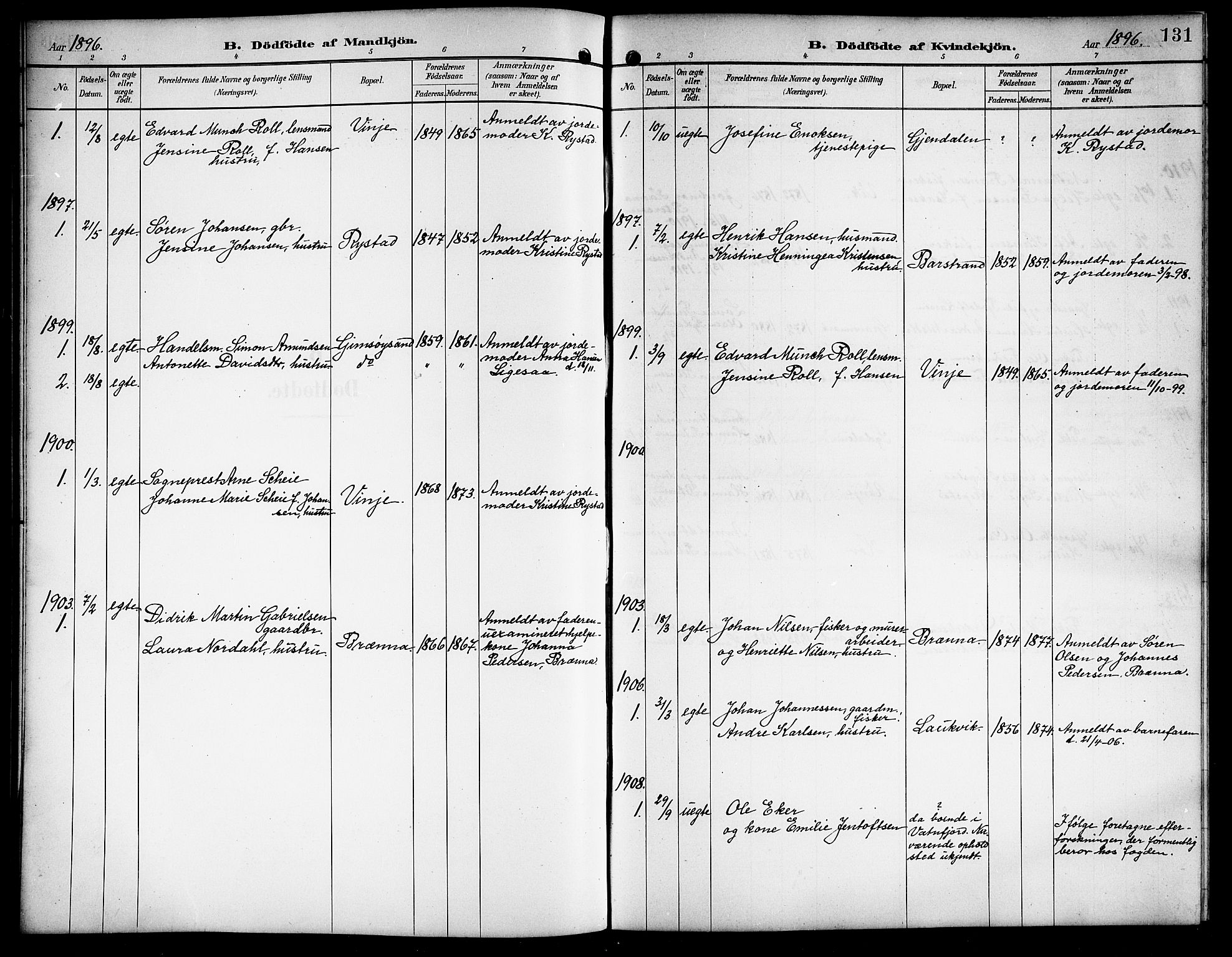 Ministerialprotokoller, klokkerbøker og fødselsregistre - Nordland, SAT/A-1459/876/L1105: Klokkerbok nr. 876C04, 1896-1914, s. 131