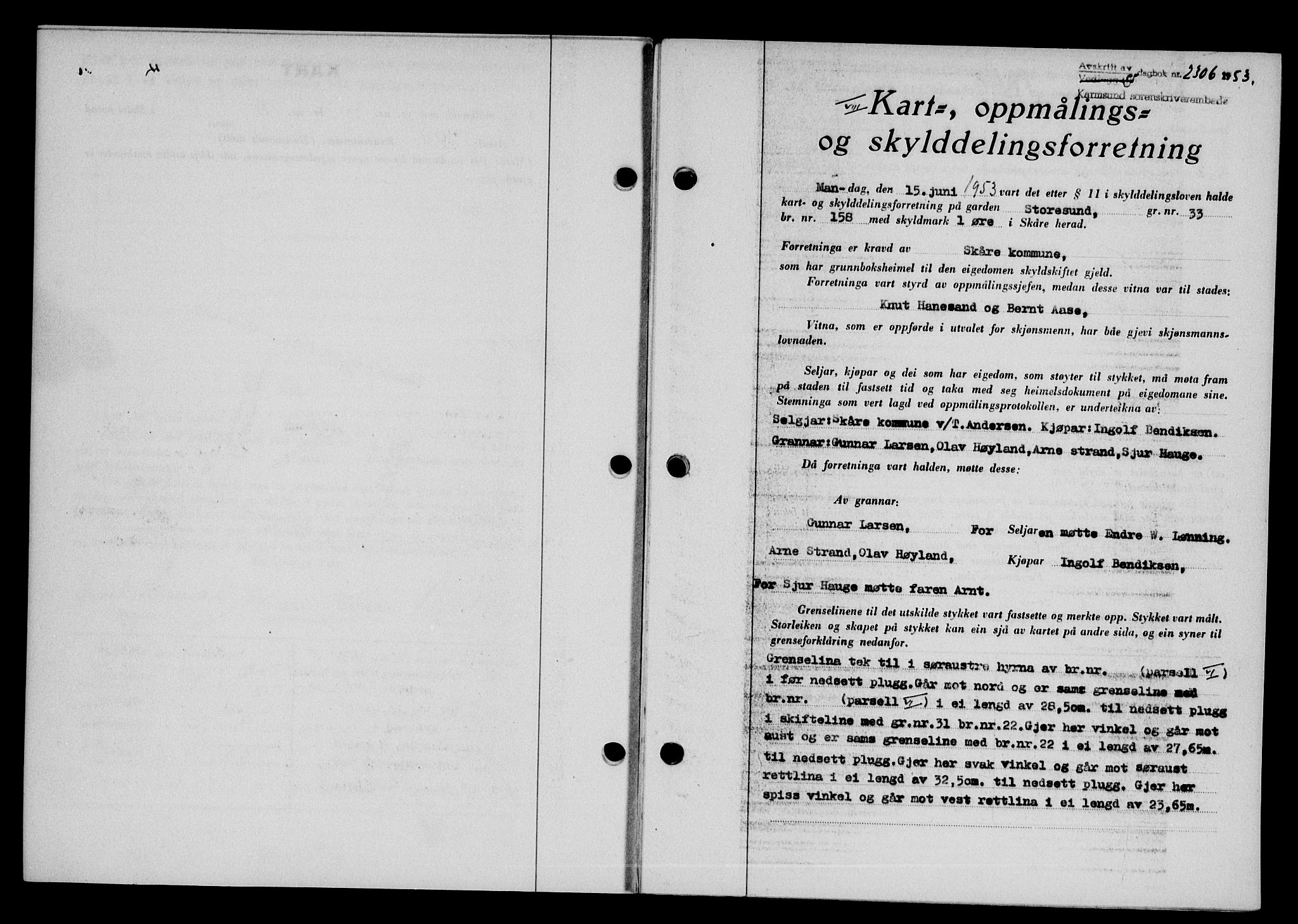 Karmsund sorenskriveri, SAST/A-100311/01/II/IIB/L0109: Pantebok nr. 89A, 1953-1953, Dagboknr: 2306/1953