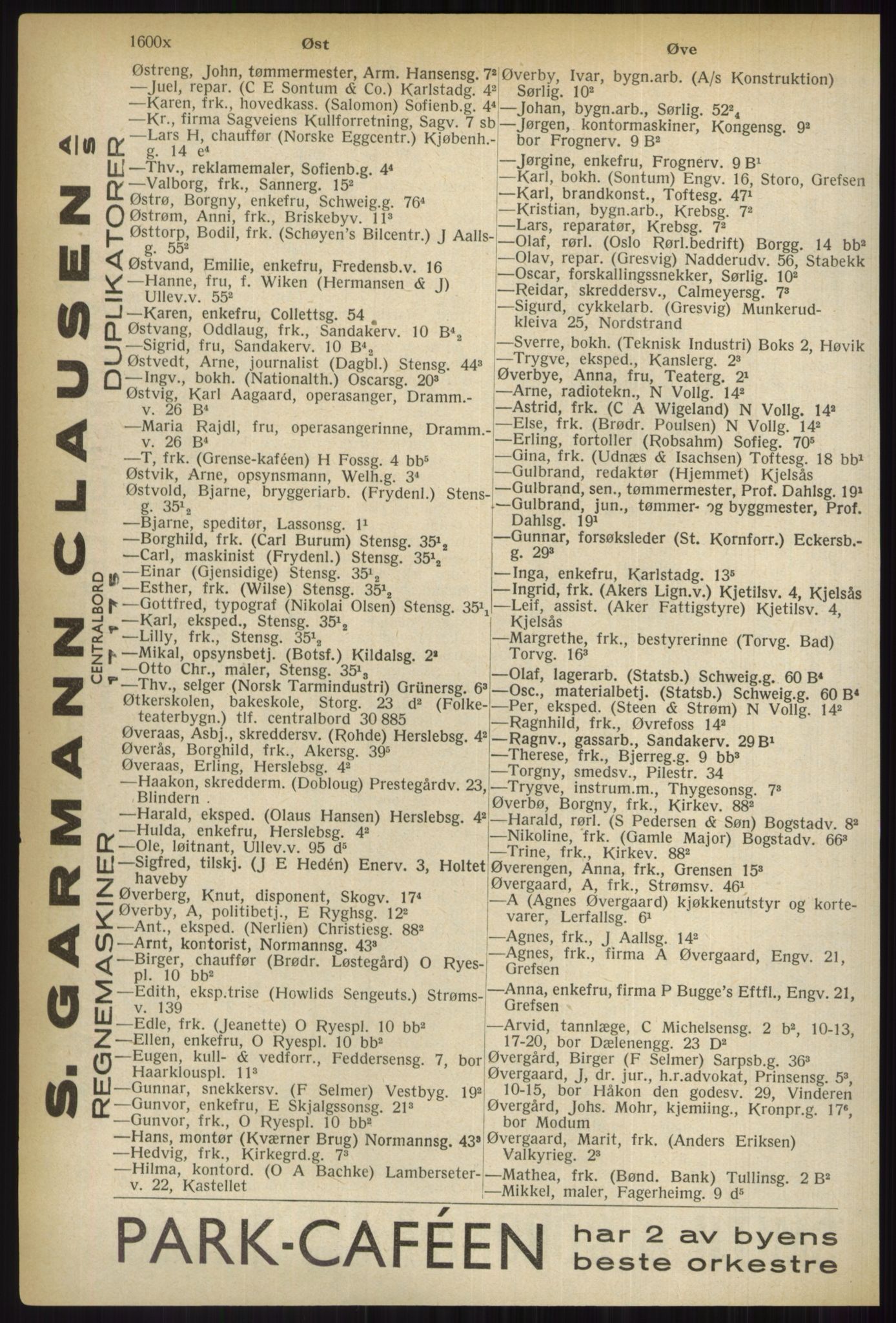 Kristiania/Oslo adressebok, PUBL/-, 1937, s. 1600