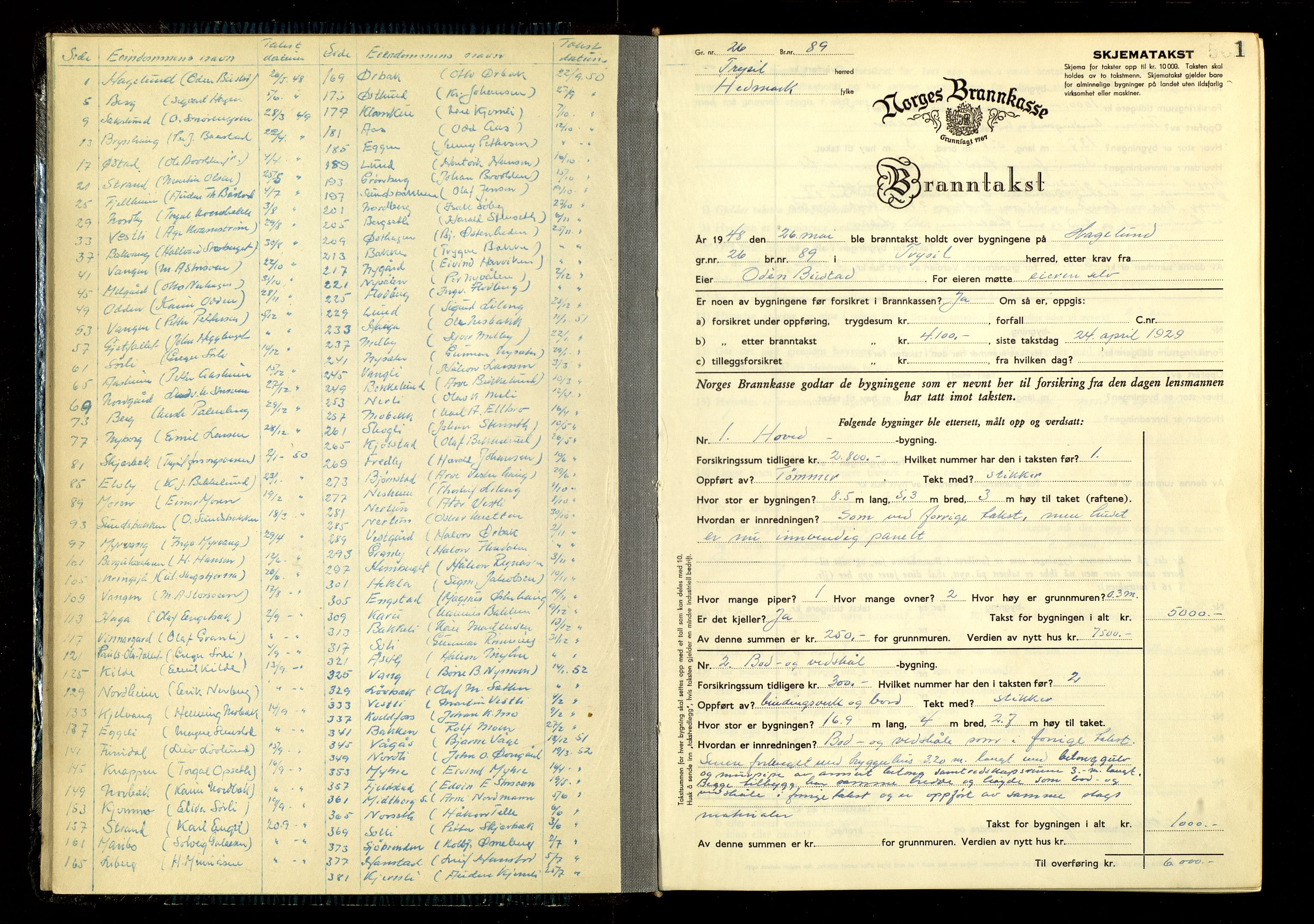 Norges Brannkasse, Trysil, AV/SAH-NBRANT-021/F/L0025: Branntakstprotokoll, 1948-1953