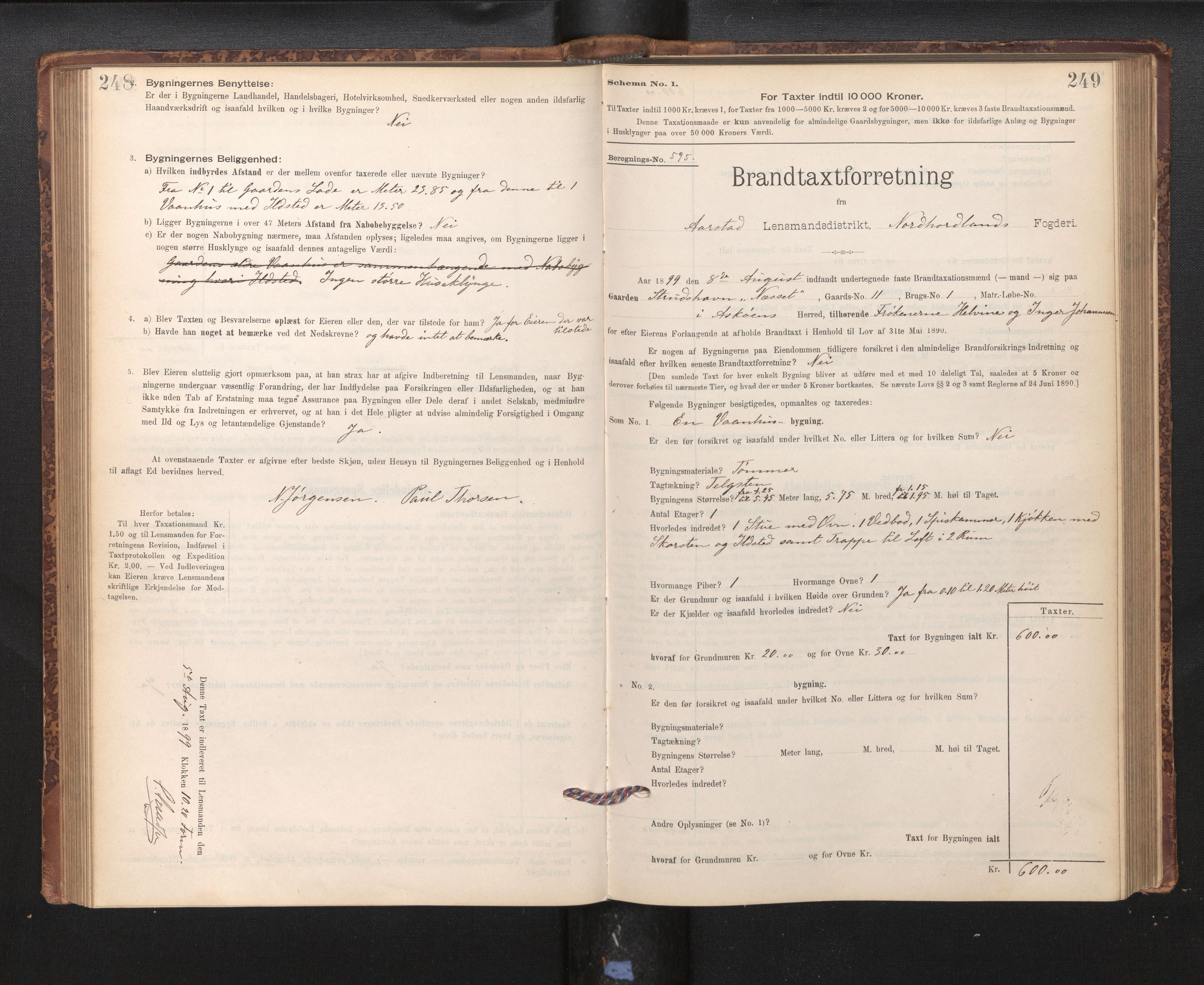 Lensmannen i Årstad, AV/SAB-A-36201/0012/L0011: Branntakstprotokoll,skjematakst, 1895-1901, s. 248-249