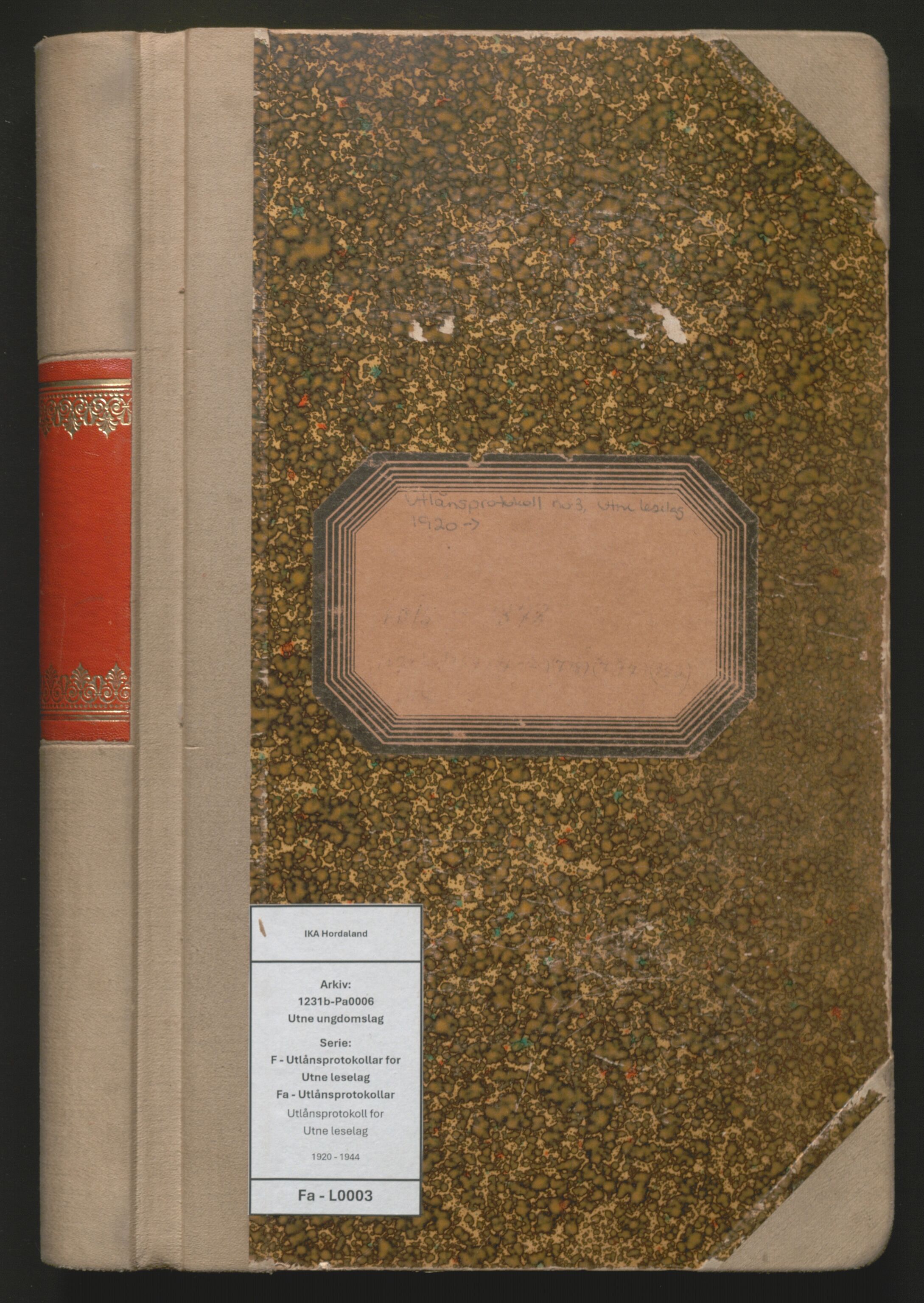 Utne ungdomslag, IKAH/1231b-Pa0006/F/Fa/L0003: Utlånsprotokoll for Utne leselag, 1920-1944