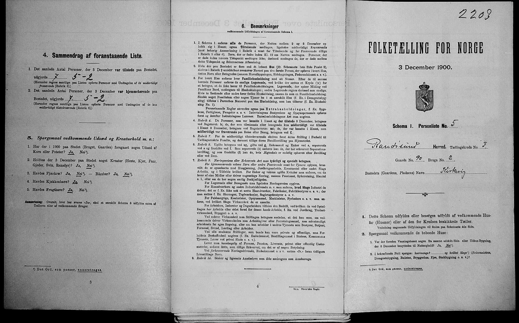 SAK, Folketelling 1900 for 1011 Randesund herred, 1900, s. 354