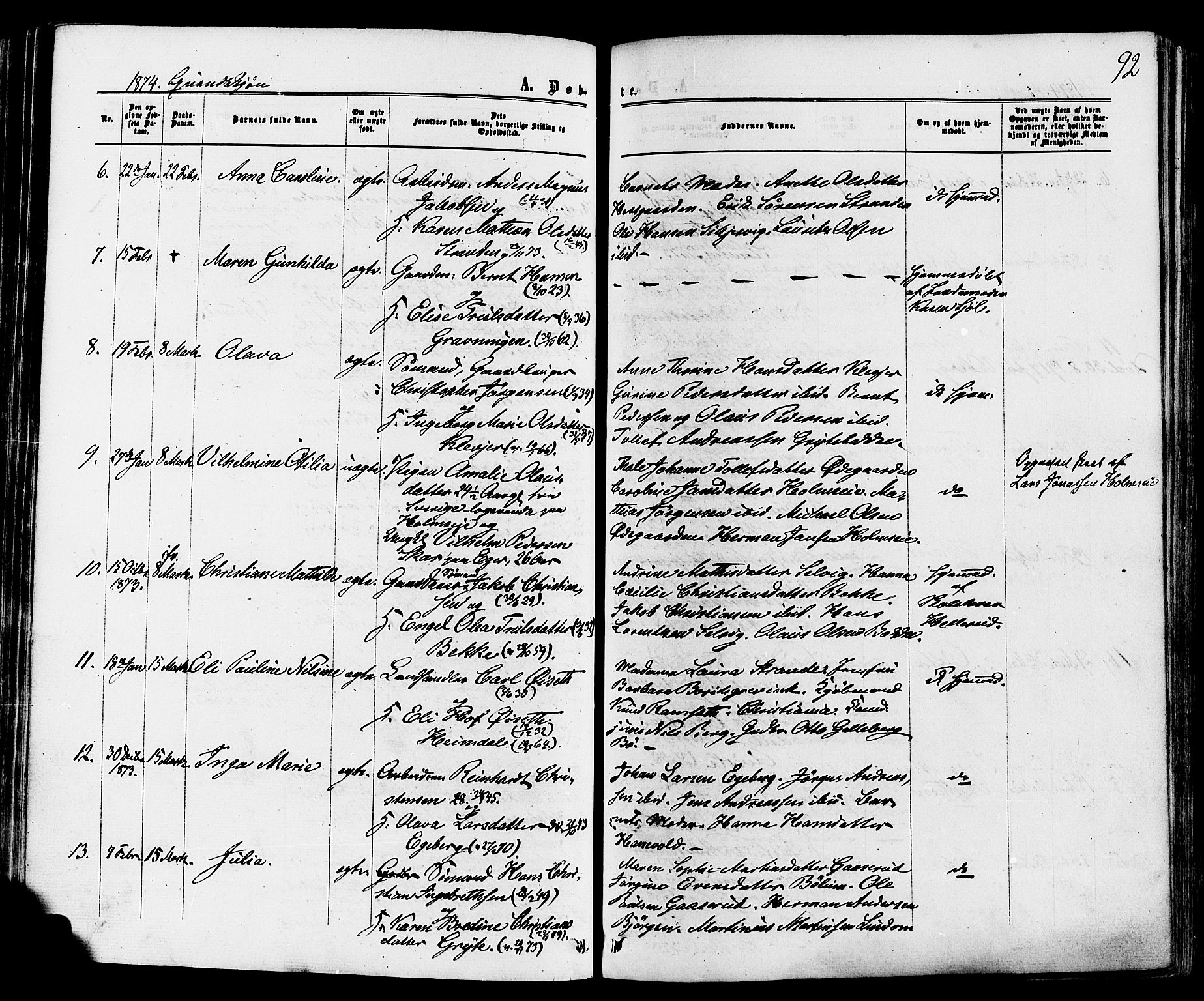 Sande Kirkebøker, AV/SAKO-A-53/F/Fa/L0005: Ministerialbok nr. 5, 1865-1877, s. 92