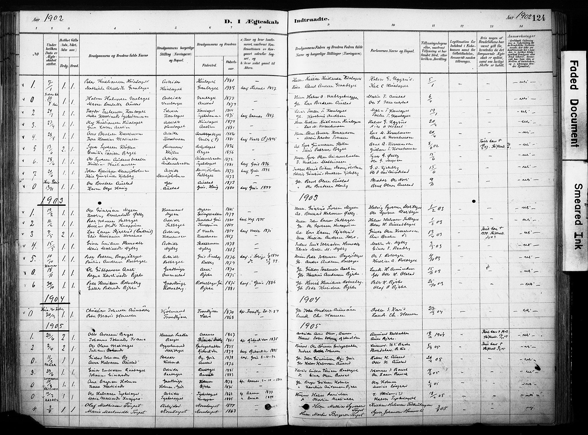 Hof prestekontor, SAH/PREST-038/H/Ha/Haa/L0011: Ministerialbok nr. 11, 1879-1911, s. 124