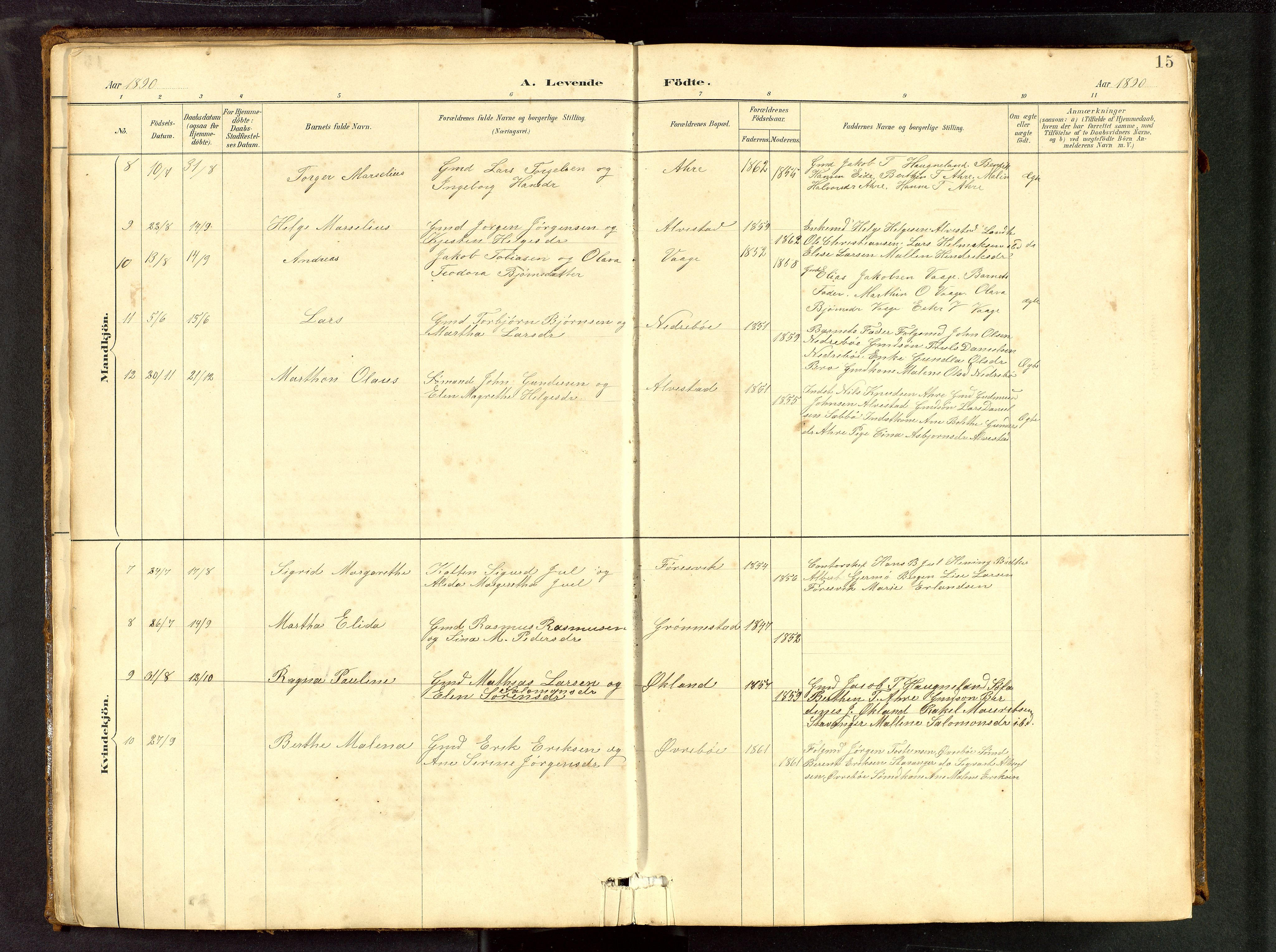 Tysvær sokneprestkontor, AV/SAST-A -101864/H/Ha/Hab/L0005: Klokkerbok nr. B 5, 1887-1947, s. 15