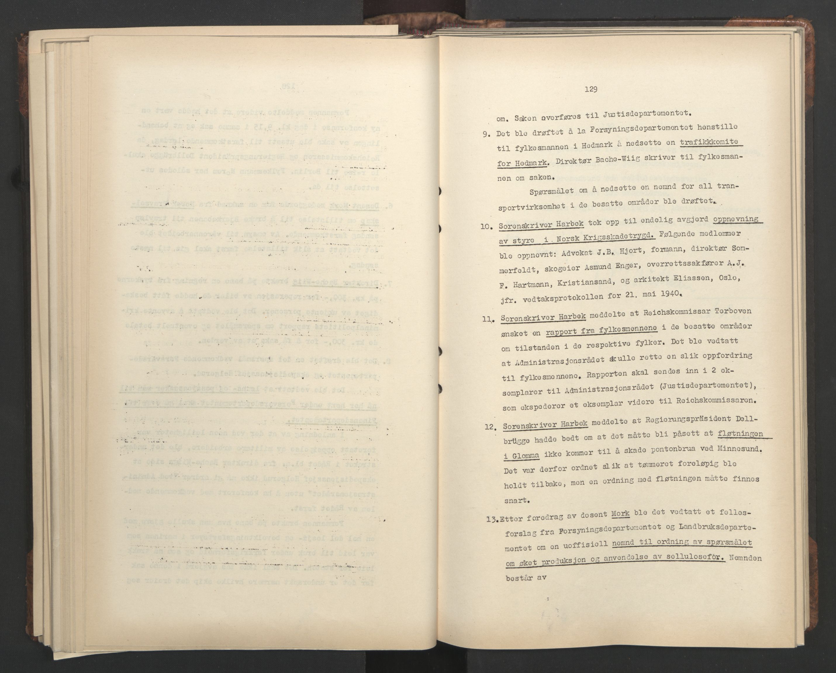 Administrasjonsrådet, AV/RA-S-1004/A/L0001: Møteprotokoll med tillegg 15/4-25/9, 1940, s. 129