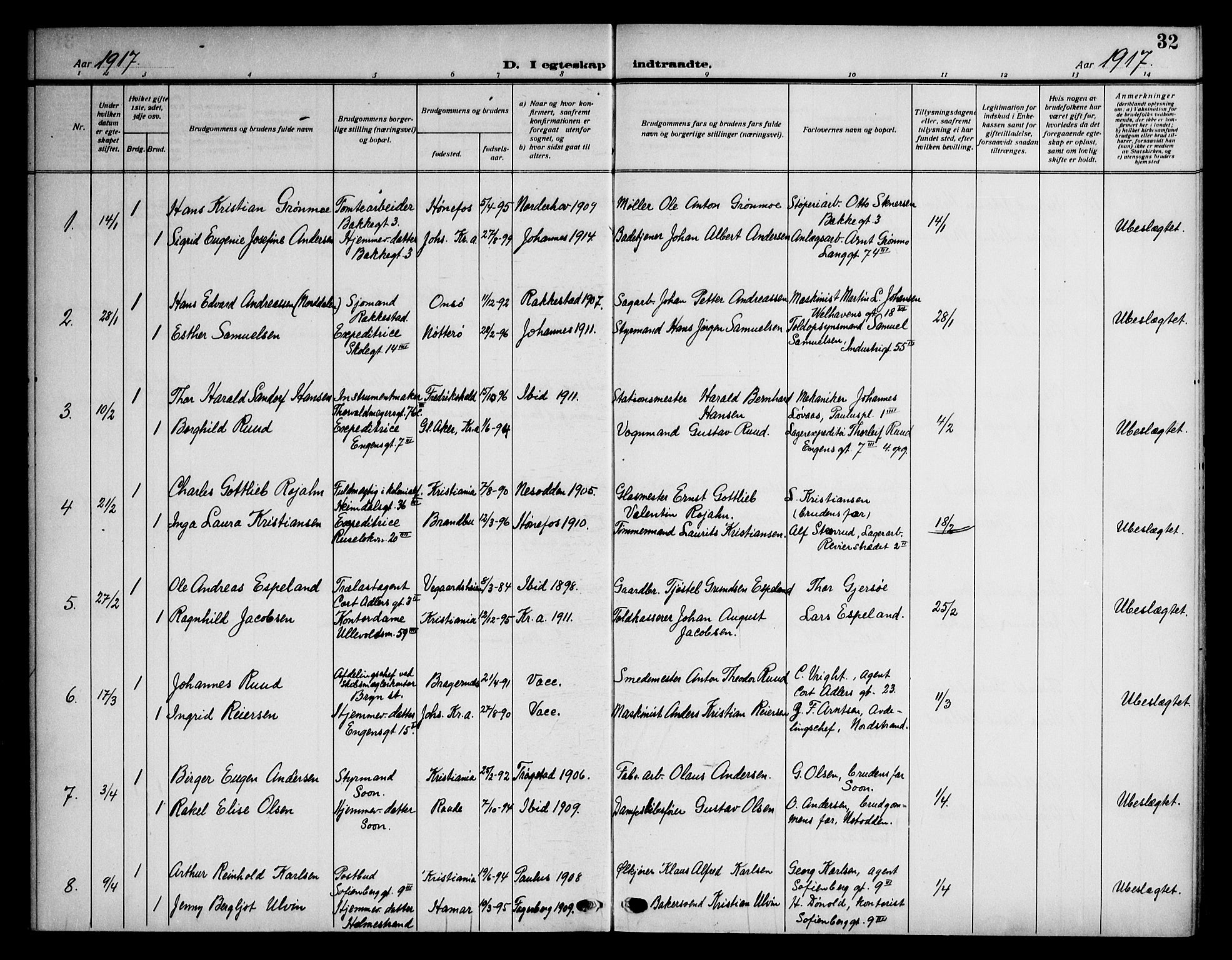 Piperviken prestekontor Kirkebøker, AV/SAO-A-10874/F/L0002: Ministerialbok nr. 2, 1911-1952, s. 32