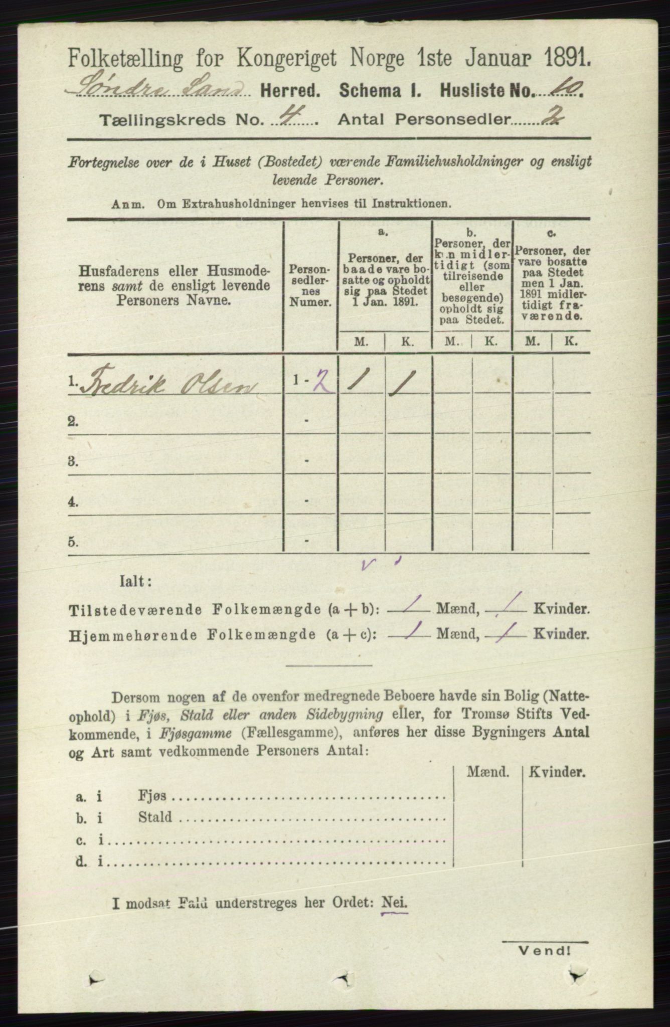 RA, Folketelling 1891 for 0536 Søndre Land herred, 1891, s. 3887