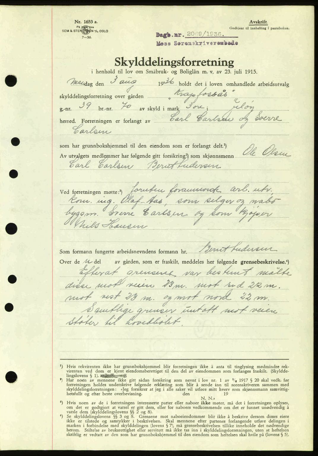 Moss sorenskriveri, SAO/A-10168: Pantebok nr. A2, 1936-1937, Dagboknr: 2069/1936