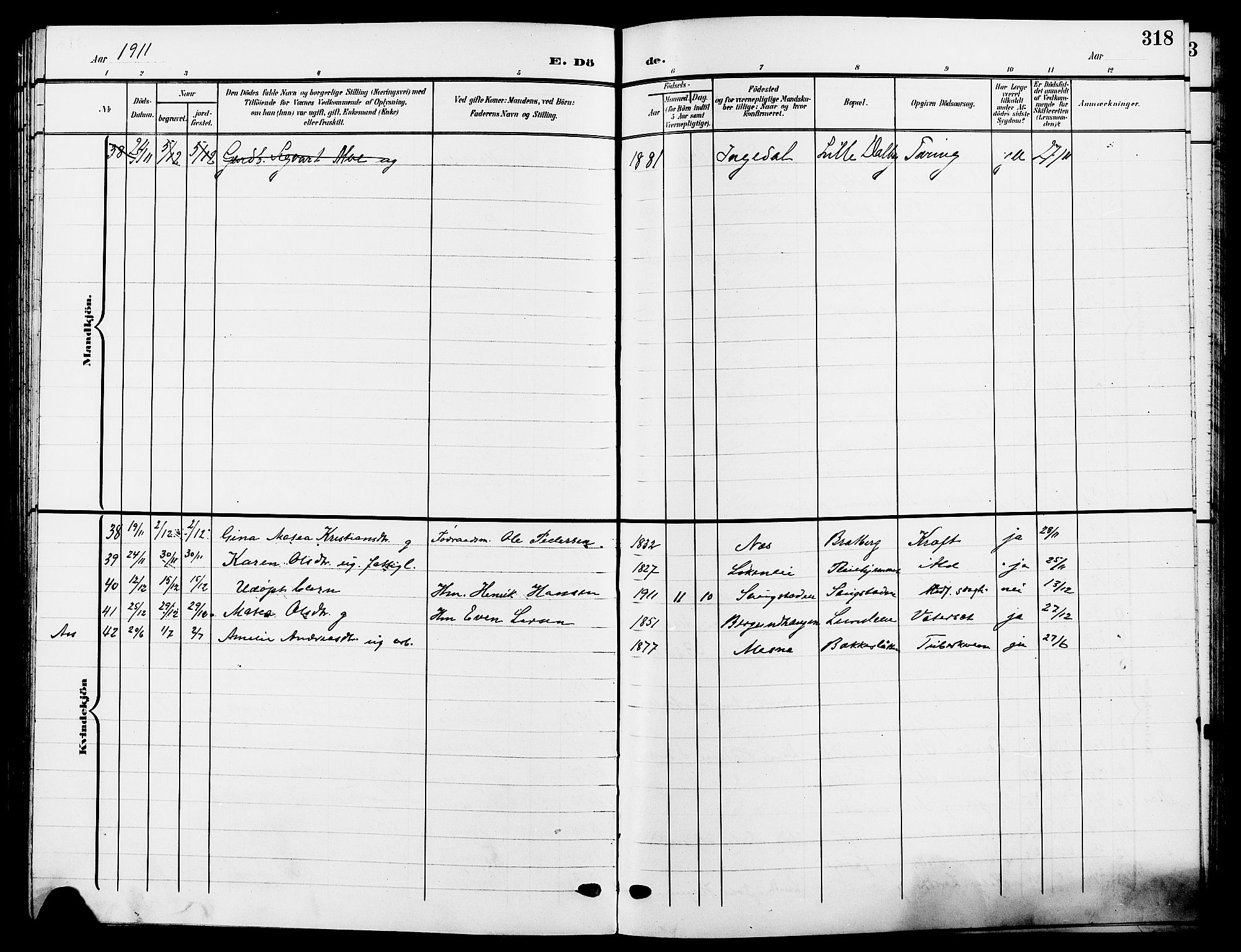 Ringsaker prestekontor, SAH/PREST-014/L/La/L0015: Klokkerbok nr. 15, 1903-1912, s. 318