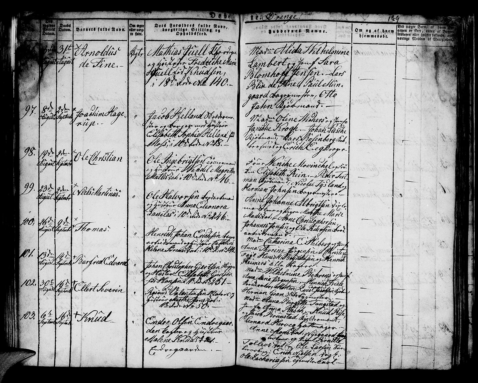 Domkirken sokneprestembete, AV/SAB-A-74801/H/Hab/L0005: Klokkerbok nr. A 5, 1821-1830, s. 189