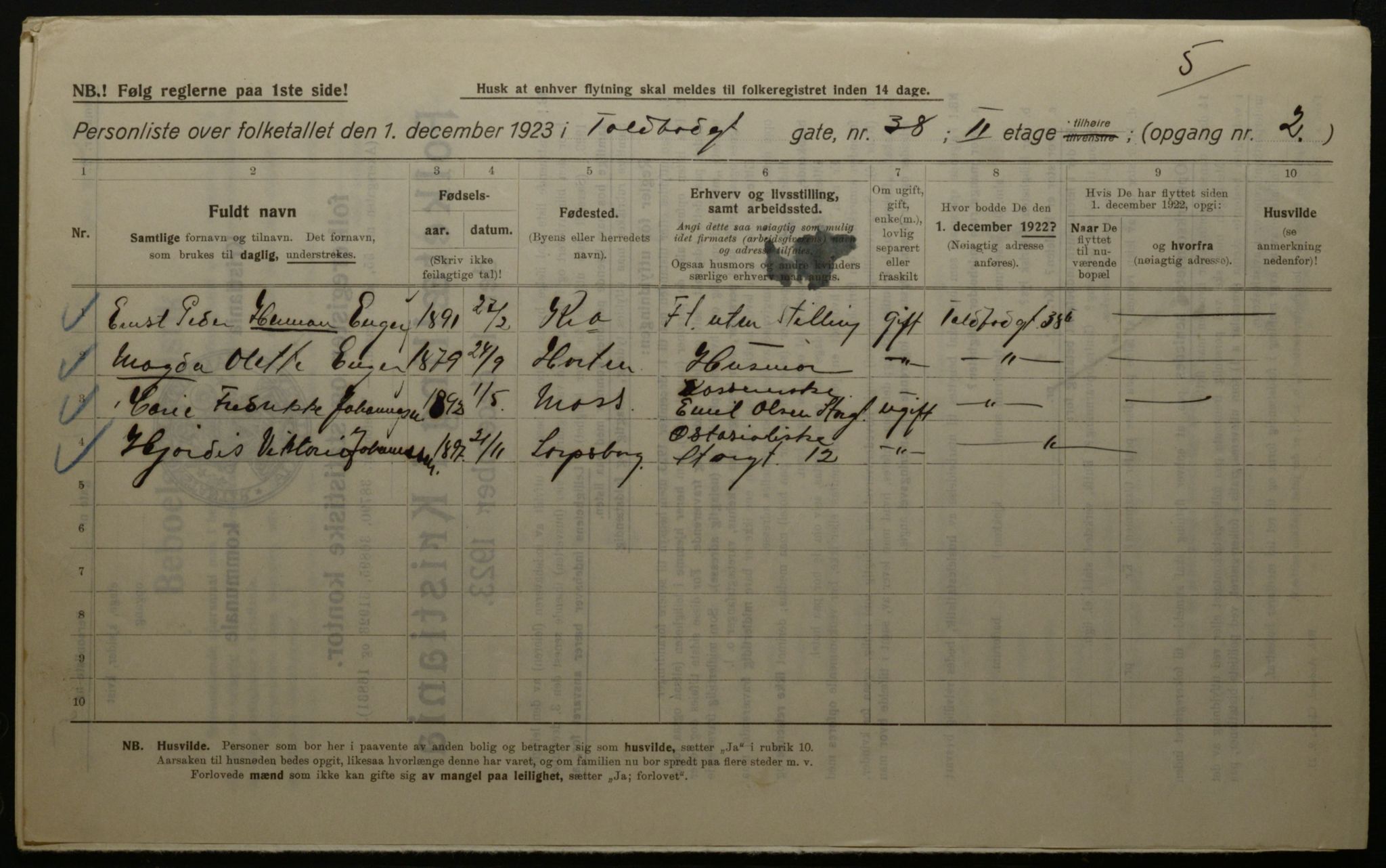 OBA, Kommunal folketelling 1.12.1923 for Kristiania, 1923, s. 125177