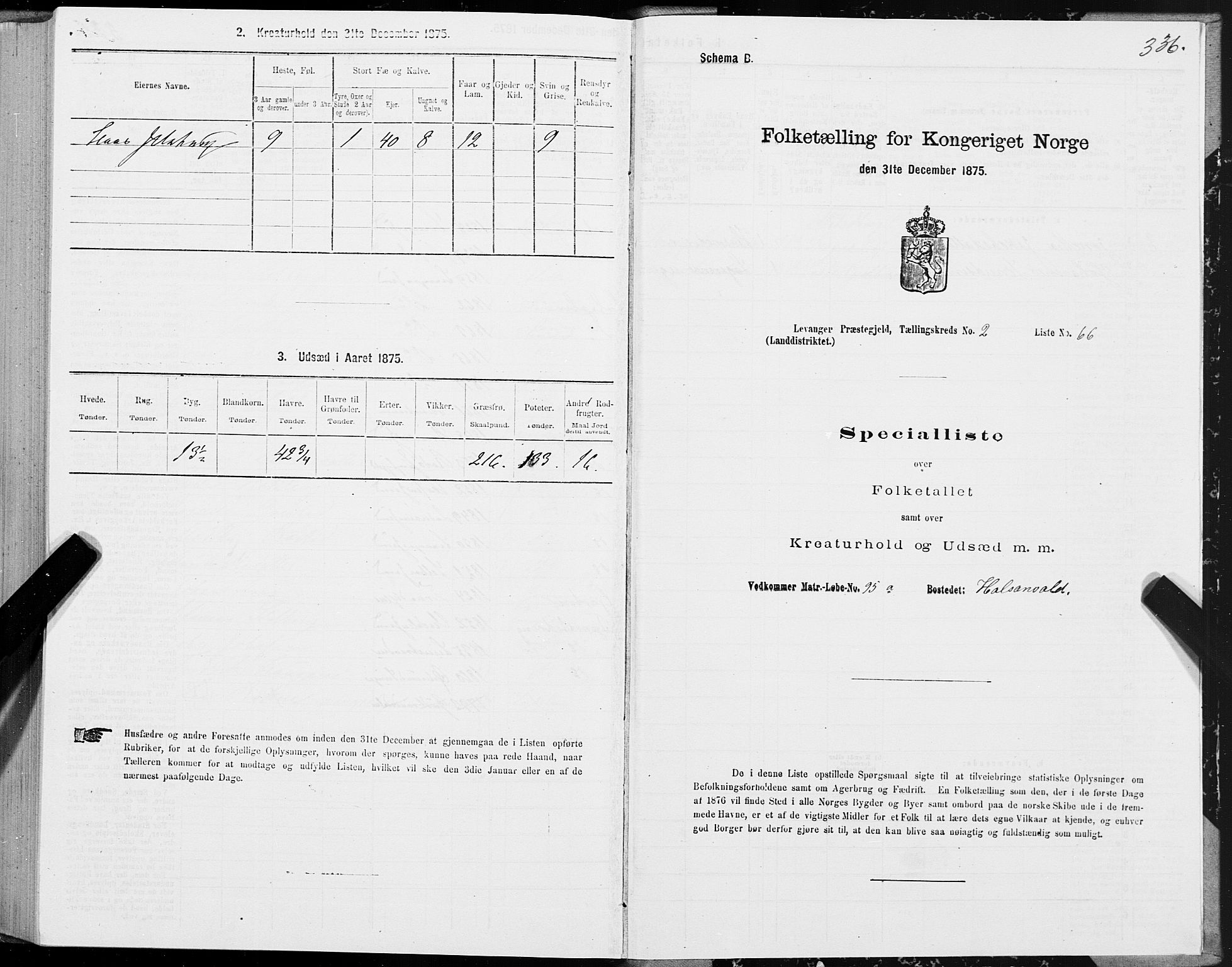 SAT, Folketelling 1875 for 1720L Levanger prestegjeld, Levanger landsokn, 1875, s. 1336