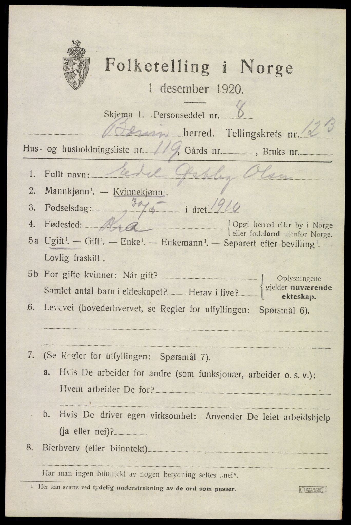 SAO, Folketelling 1920 for 0219 Bærum herred, 1920, s. 29382
